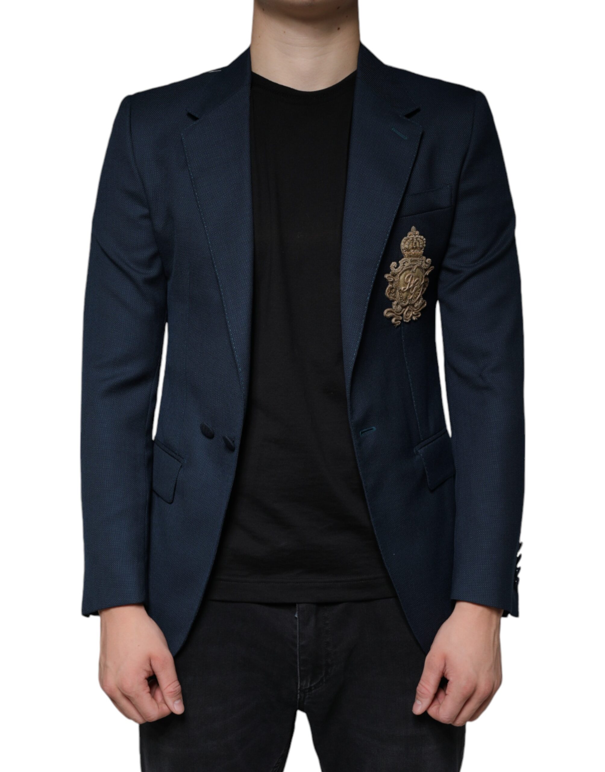 Dolce & Gabbana Blue Wool Logo Single Breasted Coat Men's