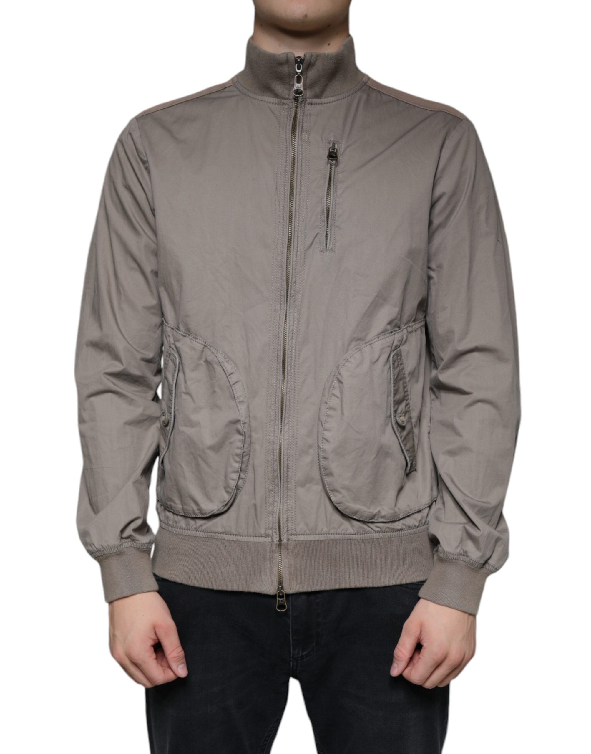Armani Jeans Brown Cotton Full Zip Bomber Logo Men's Jacket