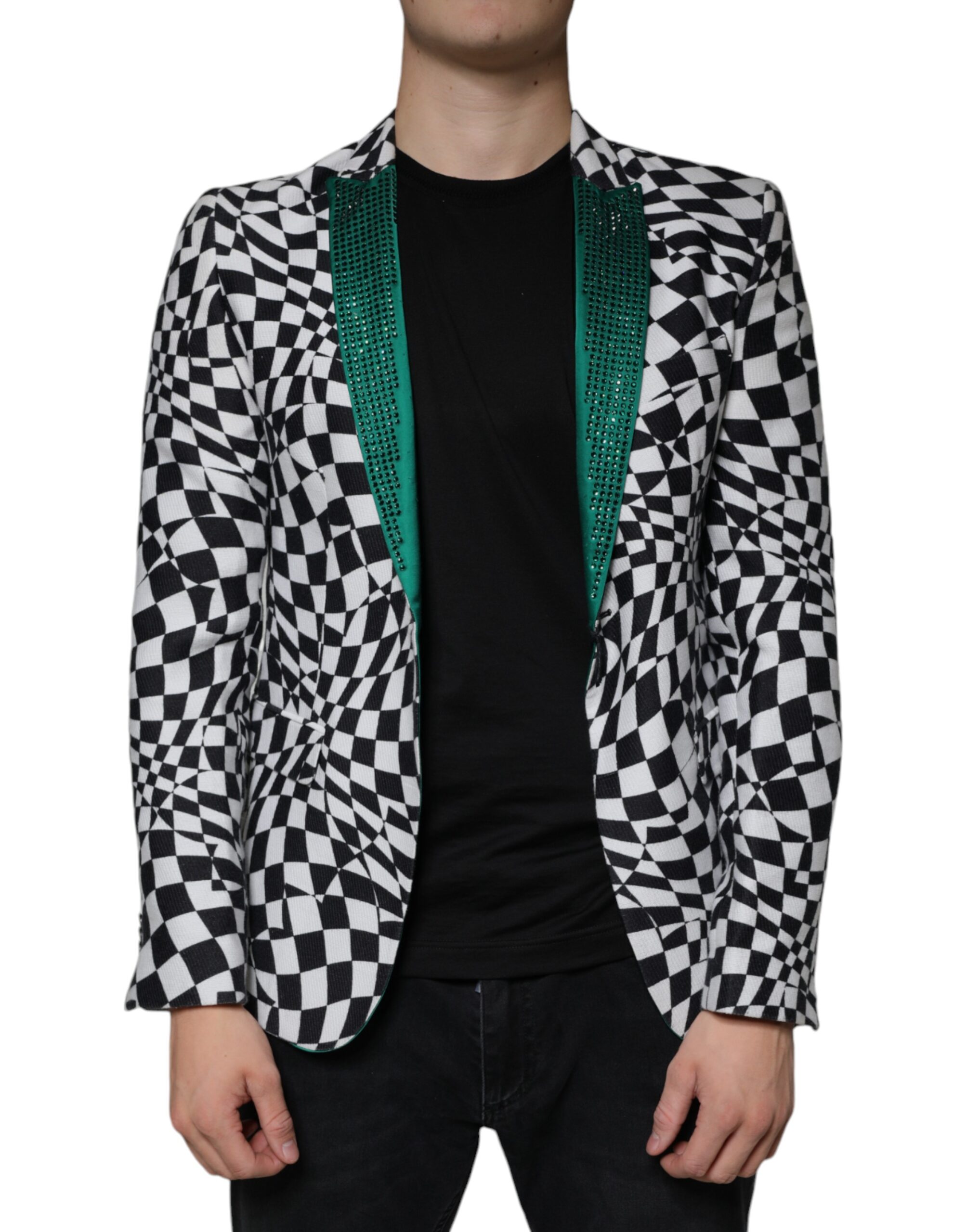 John Richmond Black White Checkered Crystal Single Breasted Men's Blazer (Pre-Owned)