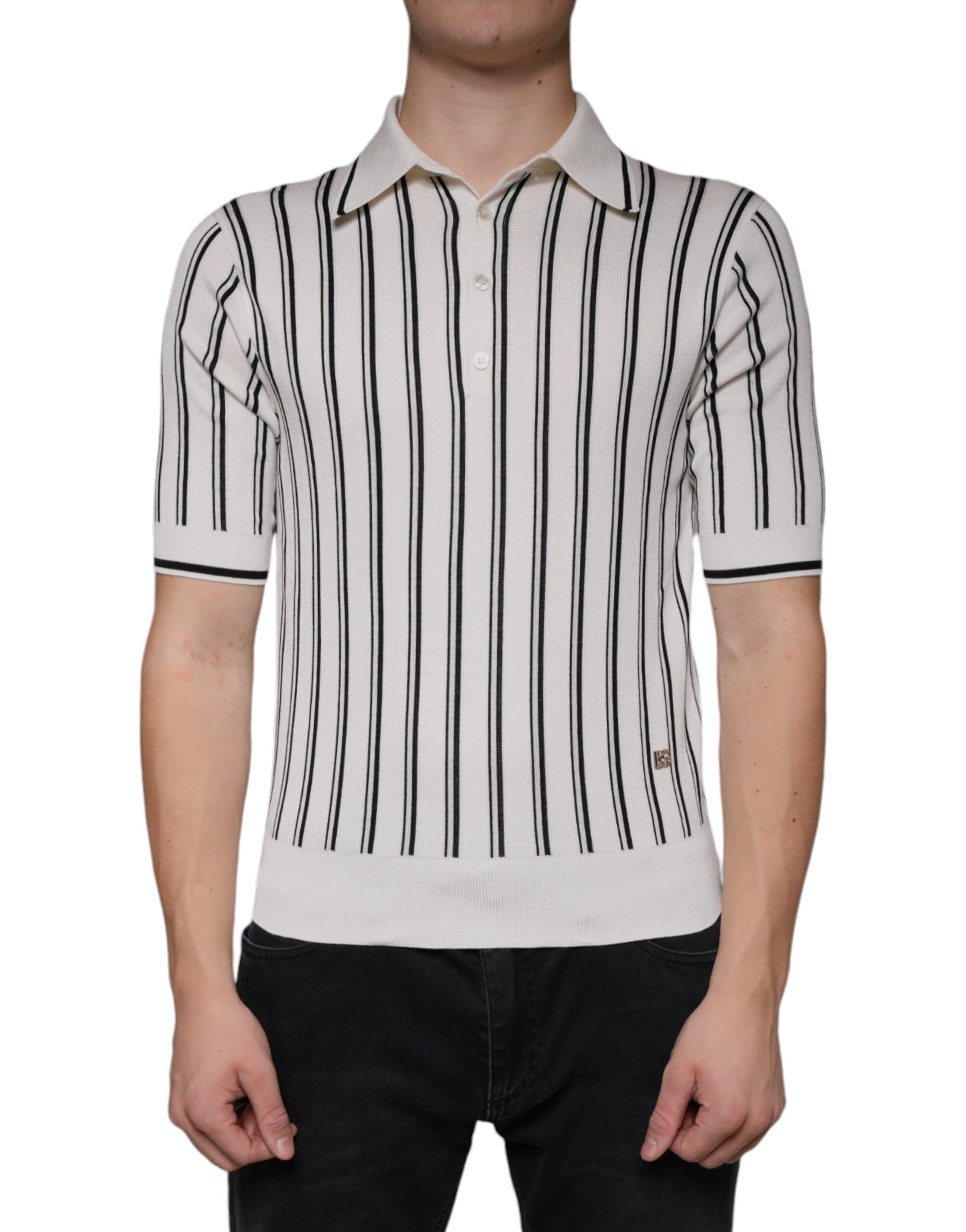 Dolce & Gabbana White Black Stripe Polo Short Sleeve Men's T Dolce & Gabbana White Black Stripe Polo Short Sleeve Men's T
