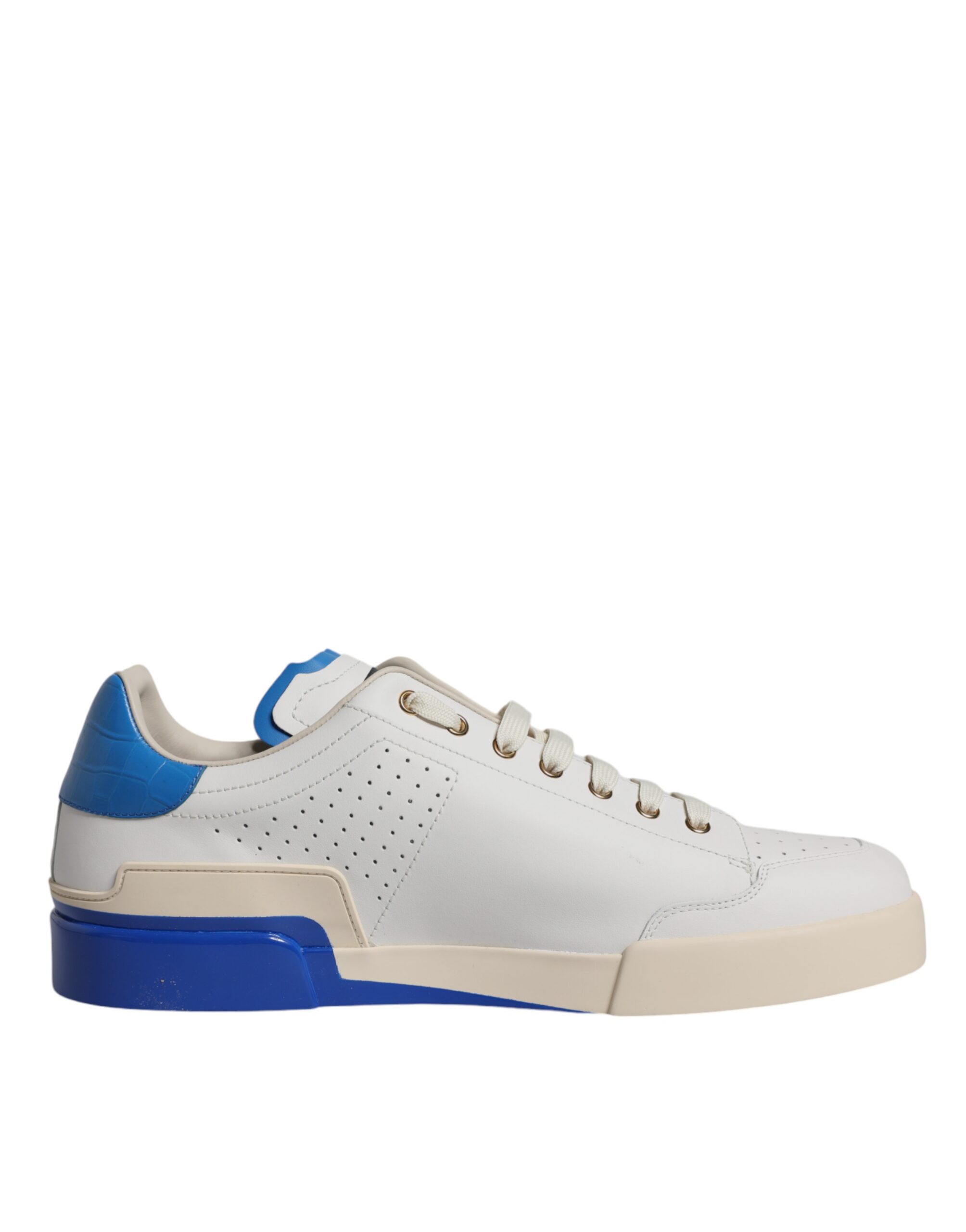 Dolce & Gabbana FTC9WDG8MT5S9001 関税送料込 Dolce & Gabbana White Blue Perforated Low Top Sneakers Men's