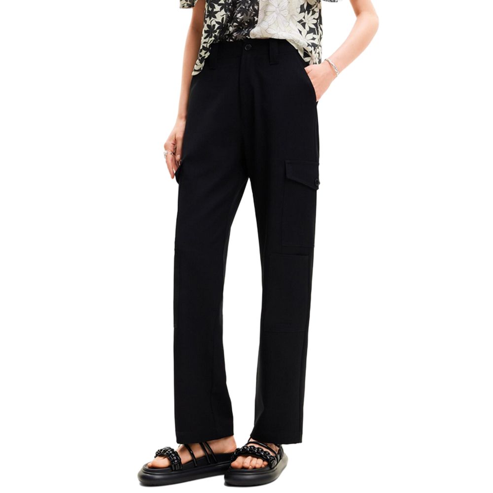 Black Polyester Cropped Pant