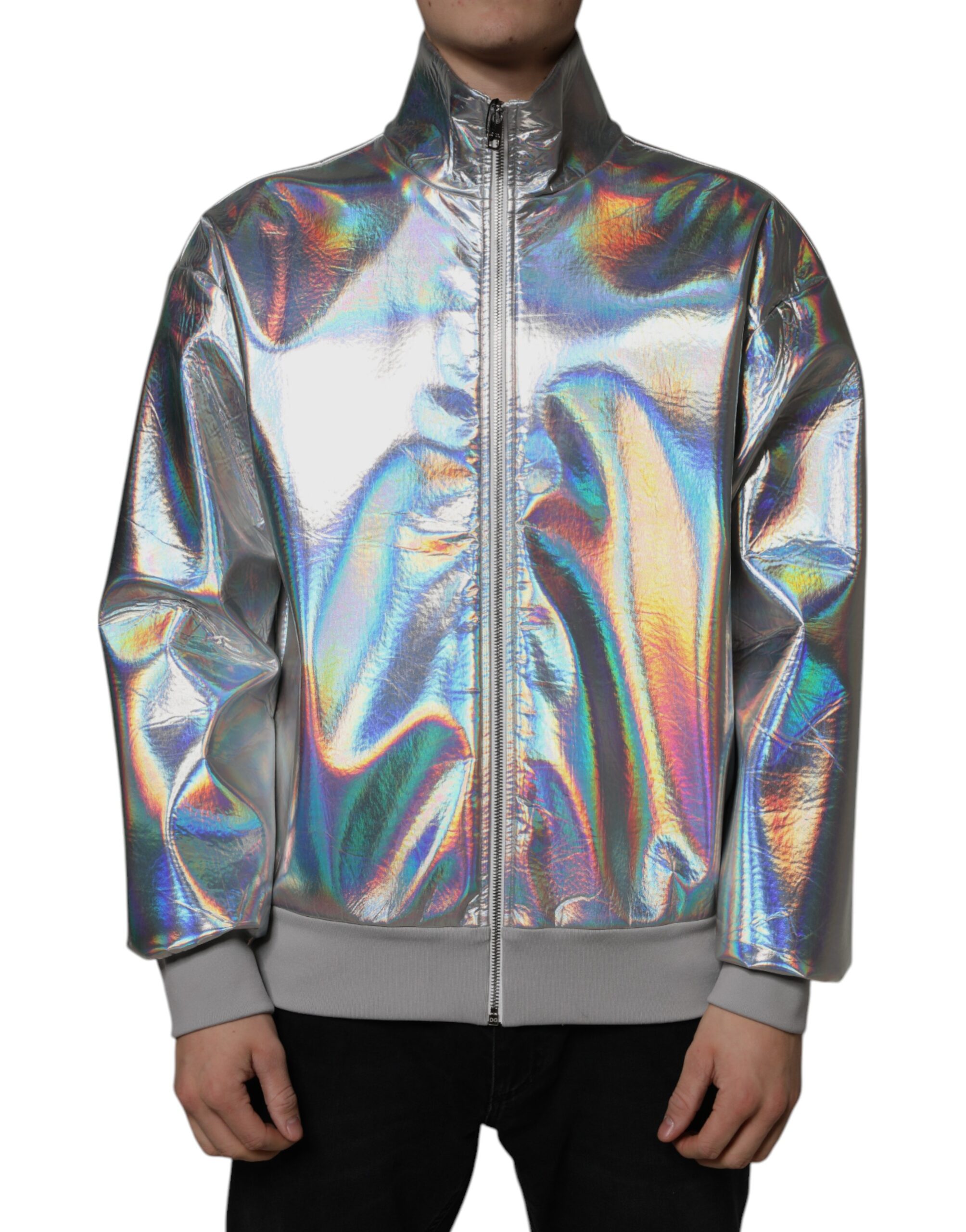 Dolce & Gabbana Silver Iridescent Full Zip Men Bomber Men's