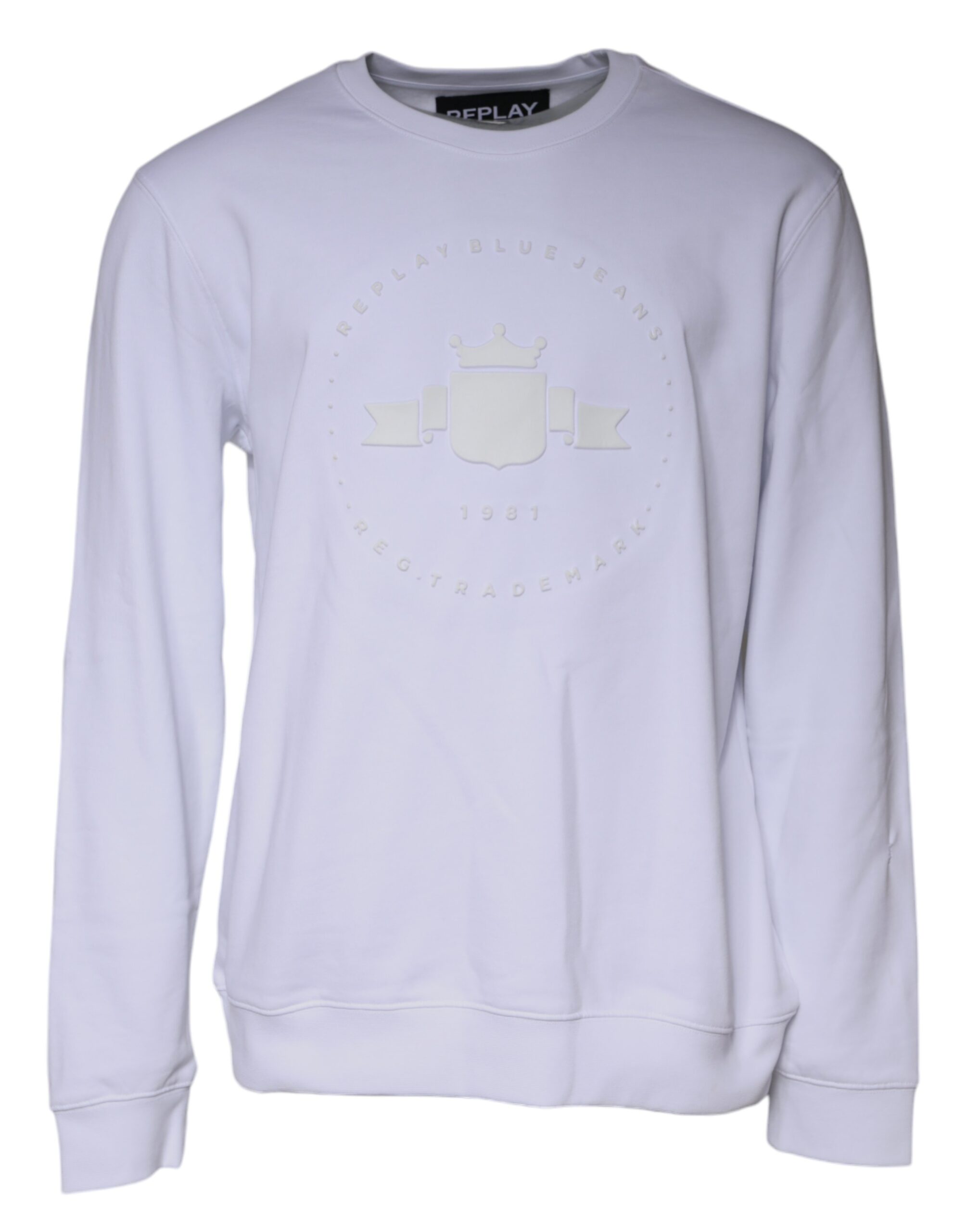 Replay White Embossed Logo Crew Neck Men Sweatshirt Men's Sweater (Pre-Owned)