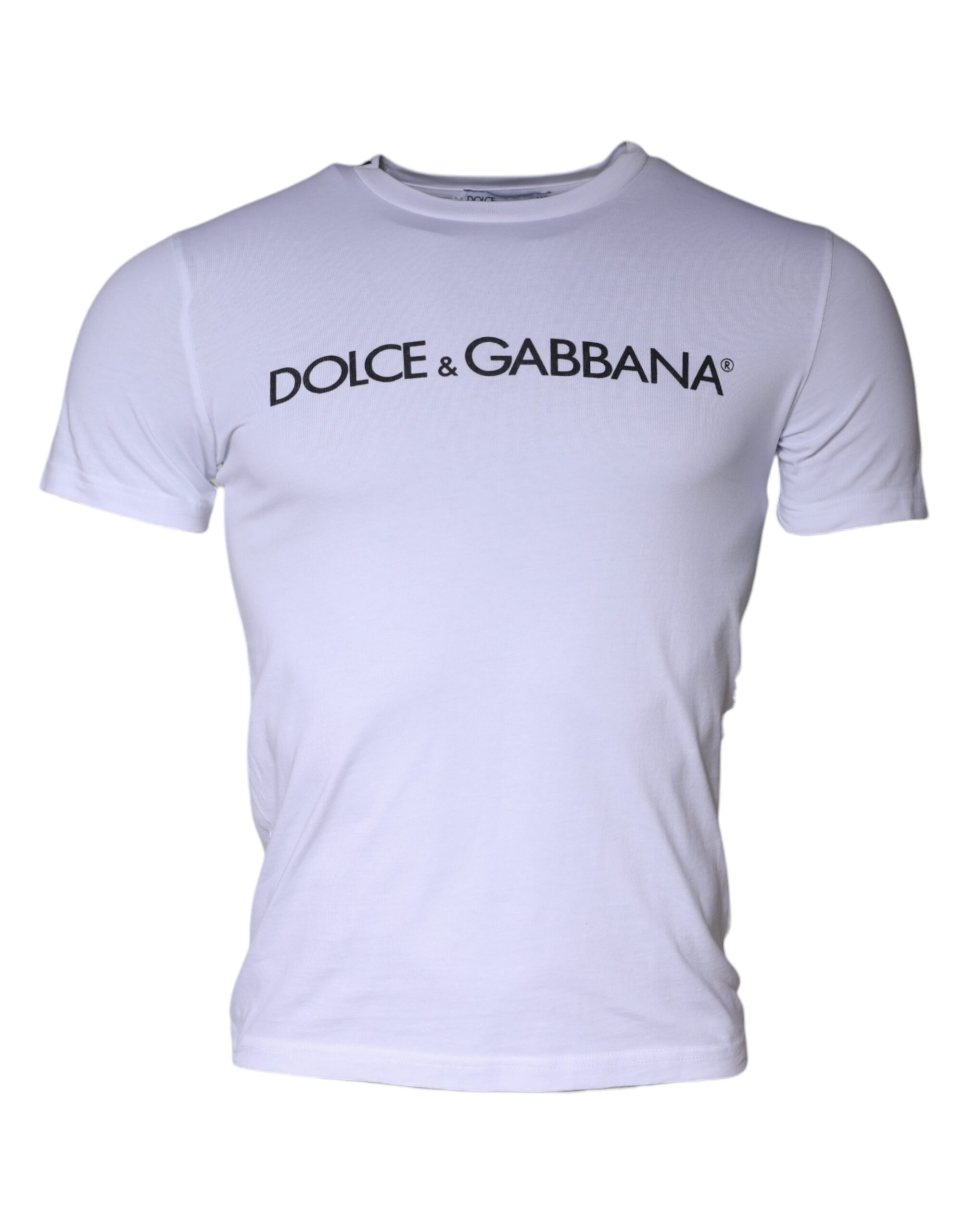 Dolce & Gabbana White Logo Print Cotton Crew Neck Men's T