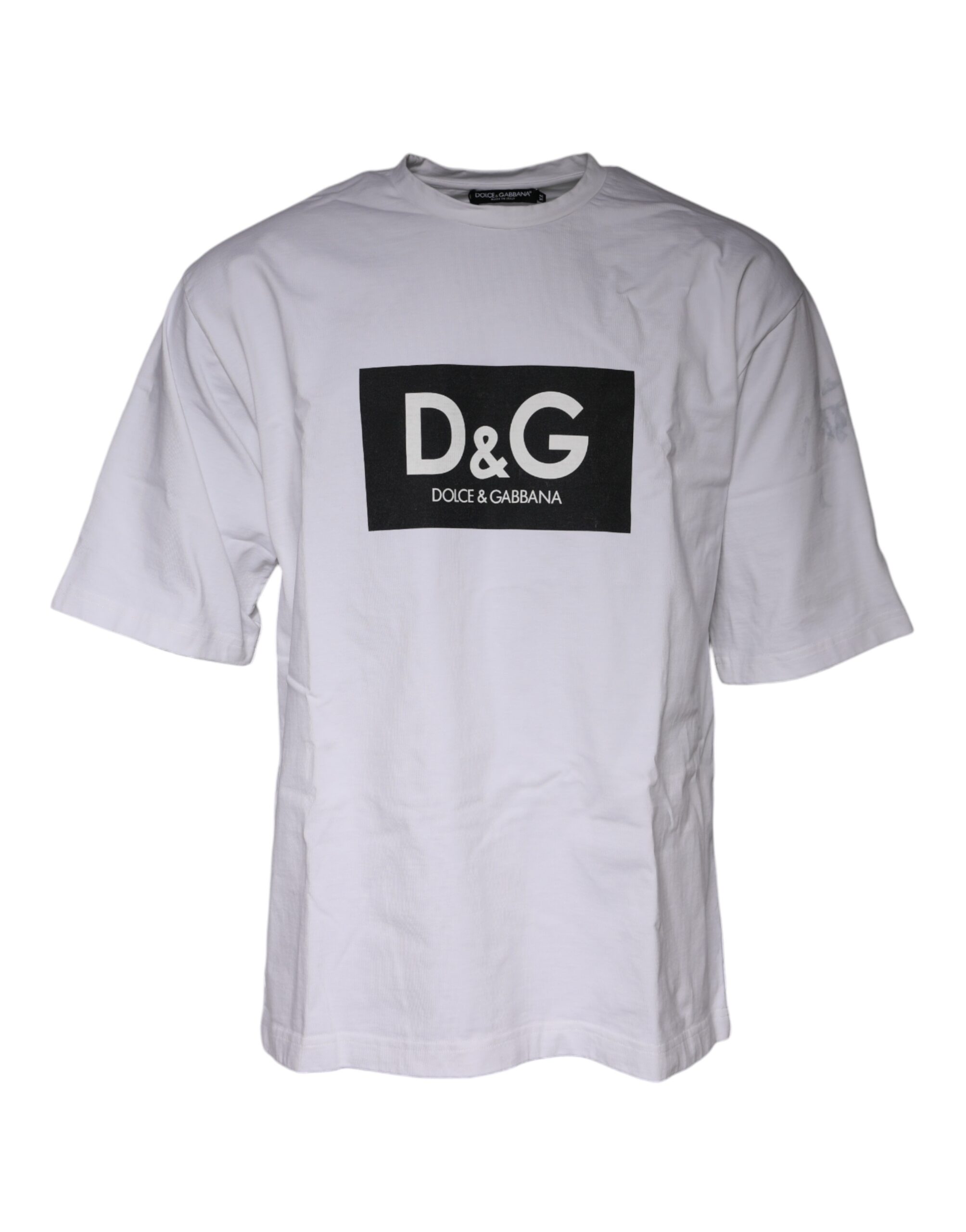 Dolce & Gabbana White Logo Print Cotton Crew Neck Men's T