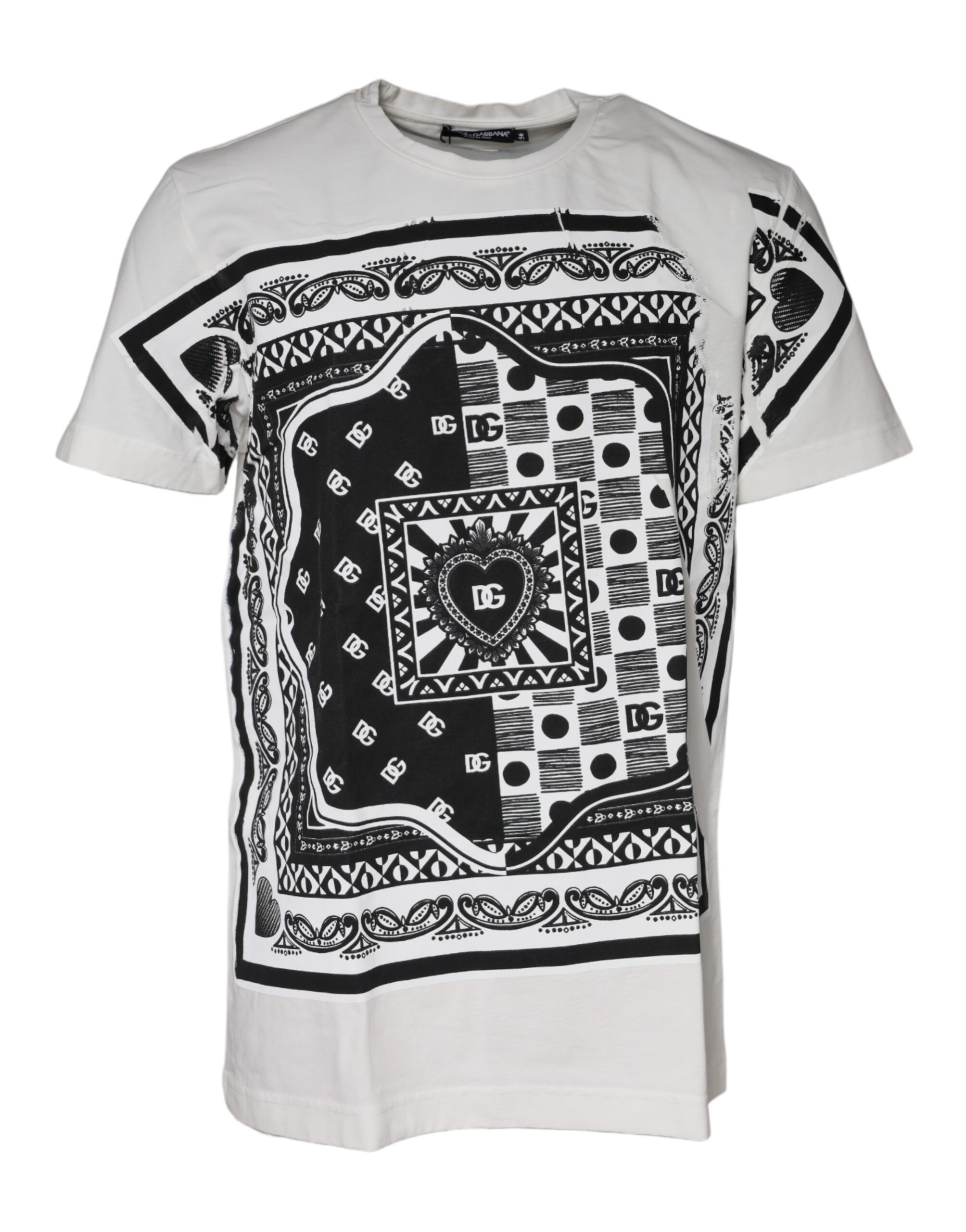 【関税&送料込み】Dolce & Gabbana Gray T-Shirt With Print Dolce & Gabbana White Bandana Print Cotton Short Sleeves