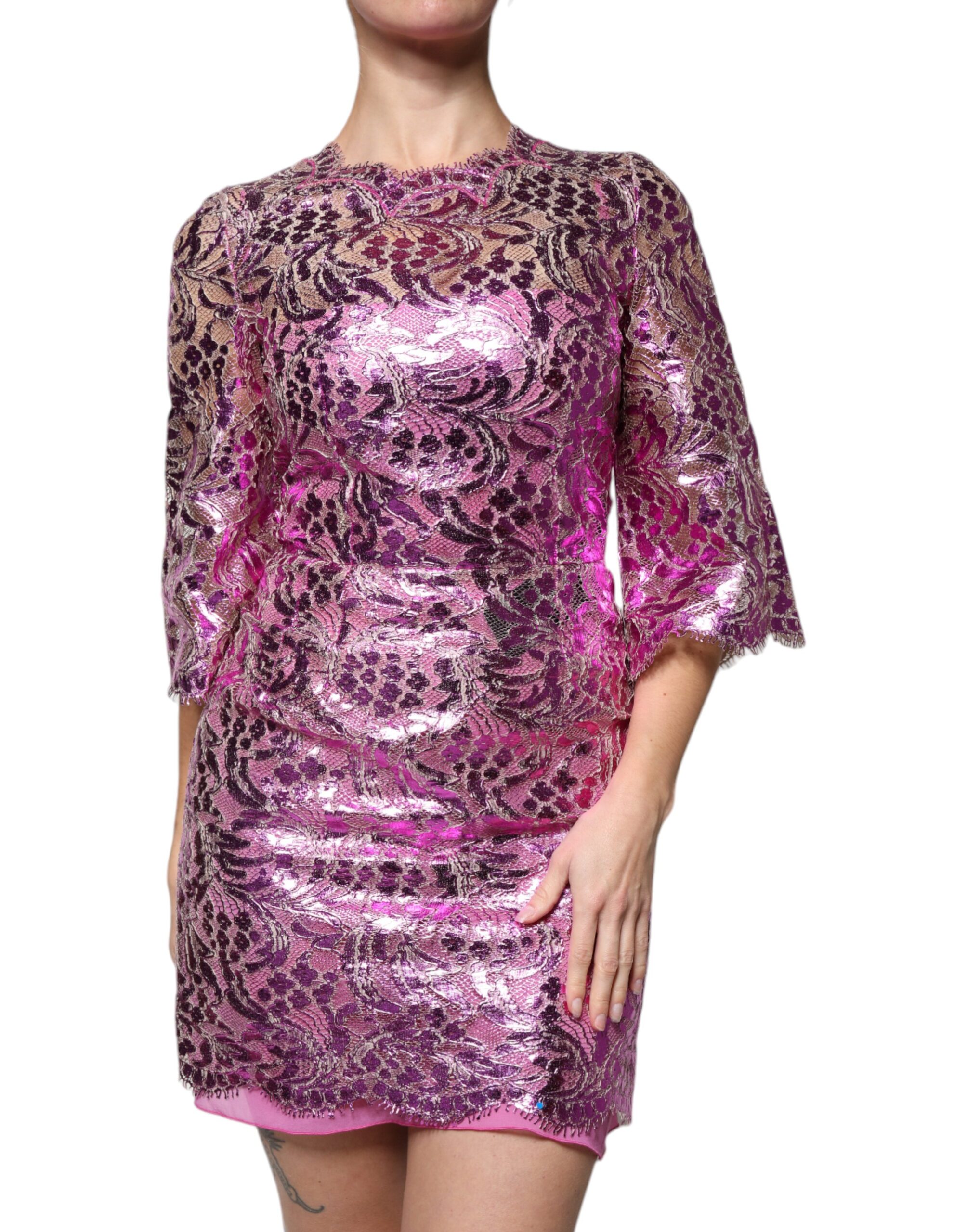 【関税&送料込】Dolce & Gabbana Sea clothing Fuchsia DOLCE & GABBANA Dress Fuchsia Light Blue Silk Two Tone Midi