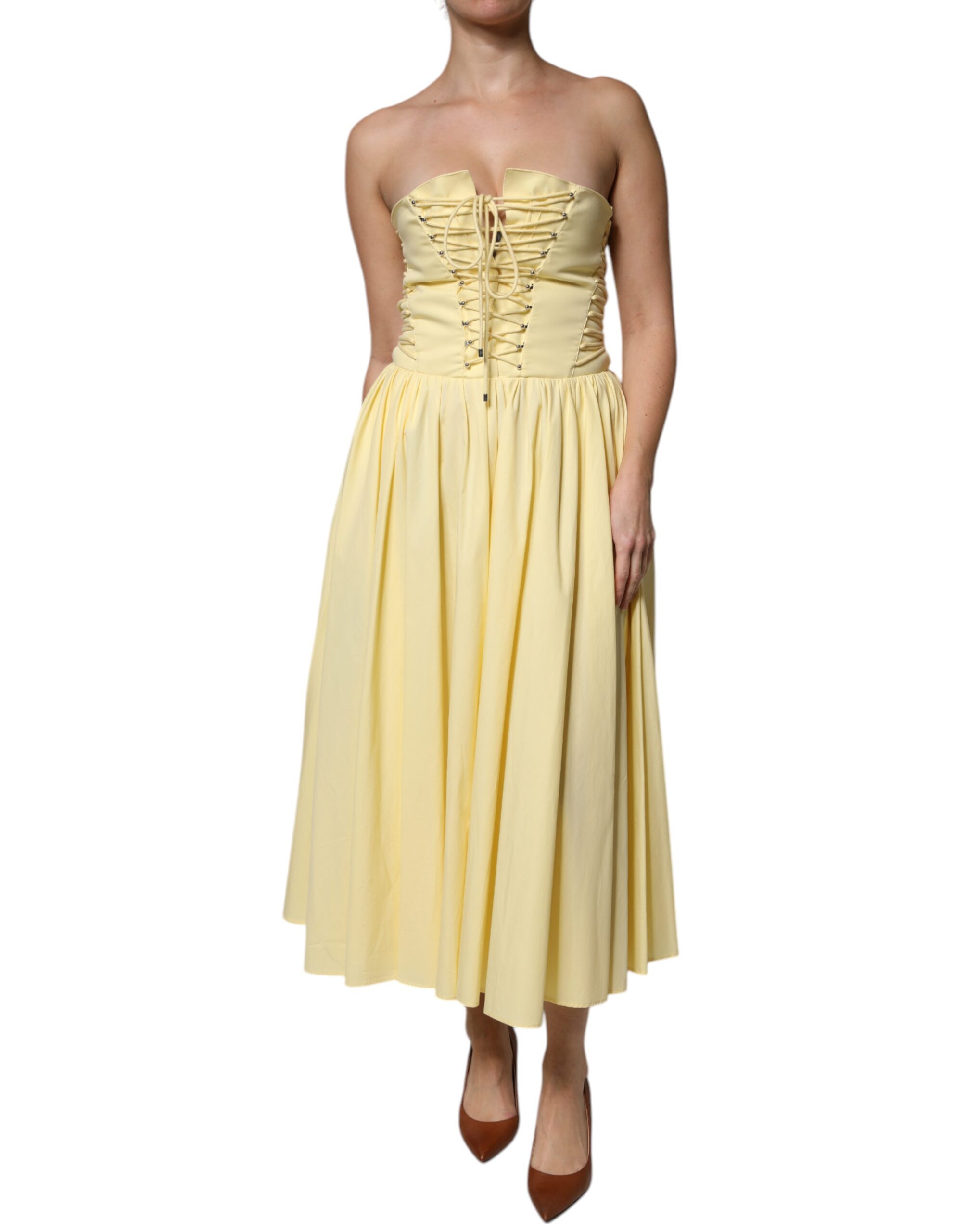 Philosophy Yellow Cotton Corset Midi Women's Dress | eBay