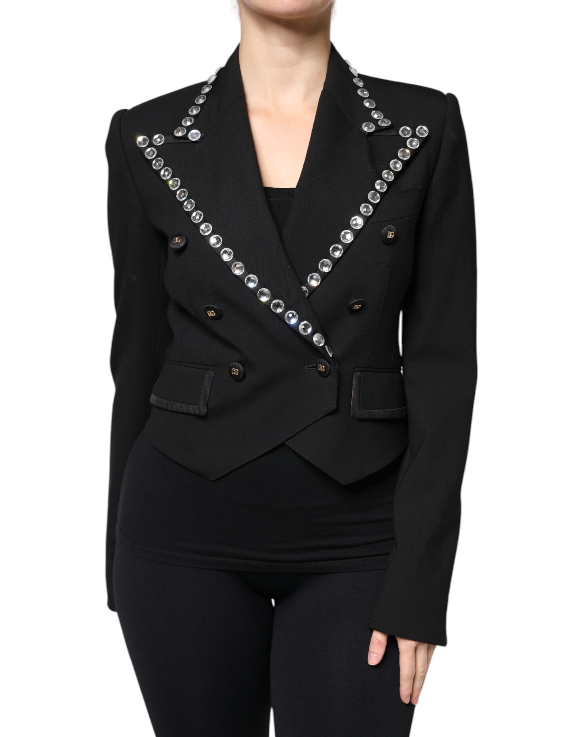 Dolce & Gabbana Black Crystal Double Breasted Blazer Women's