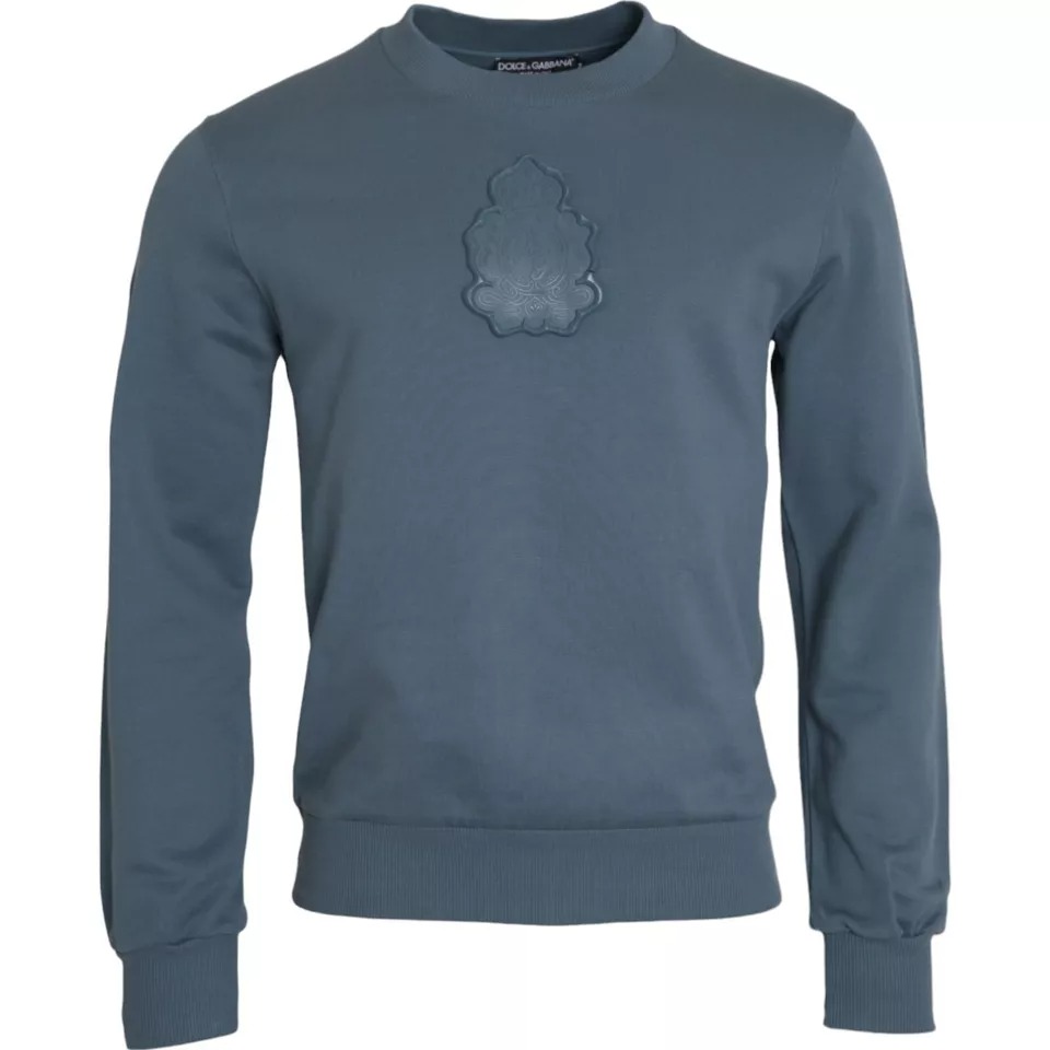 Dolce & Gabbana Blue Cotton Logo Patch Crew Neck Men