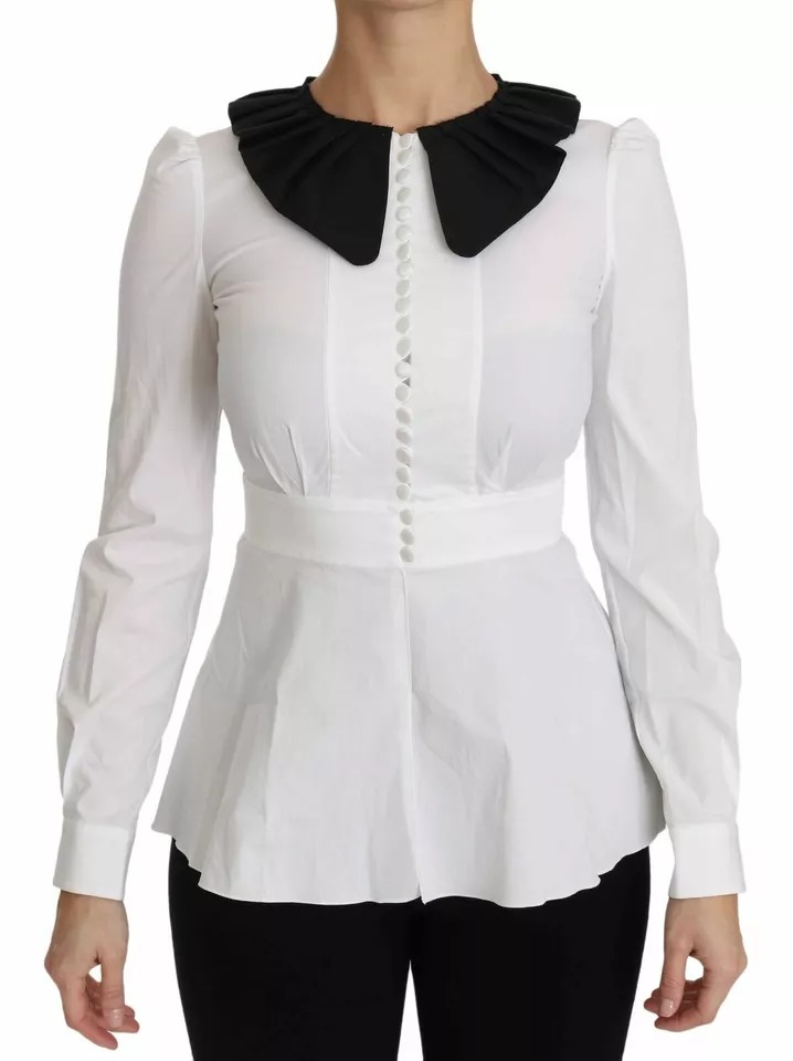 Black White Decorative Buttons Tops Shirt Blouse