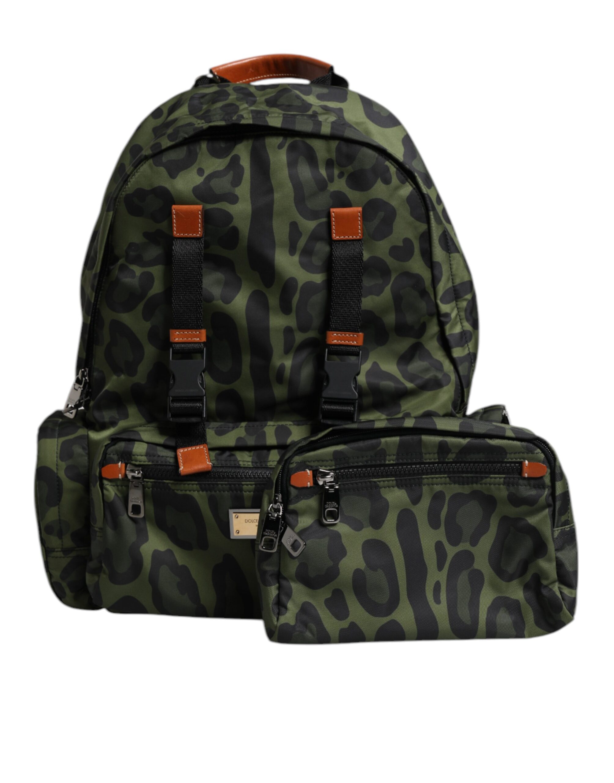 Dolce Gabbana Green Leopard Nylon Travel Back Pack Men's Bag