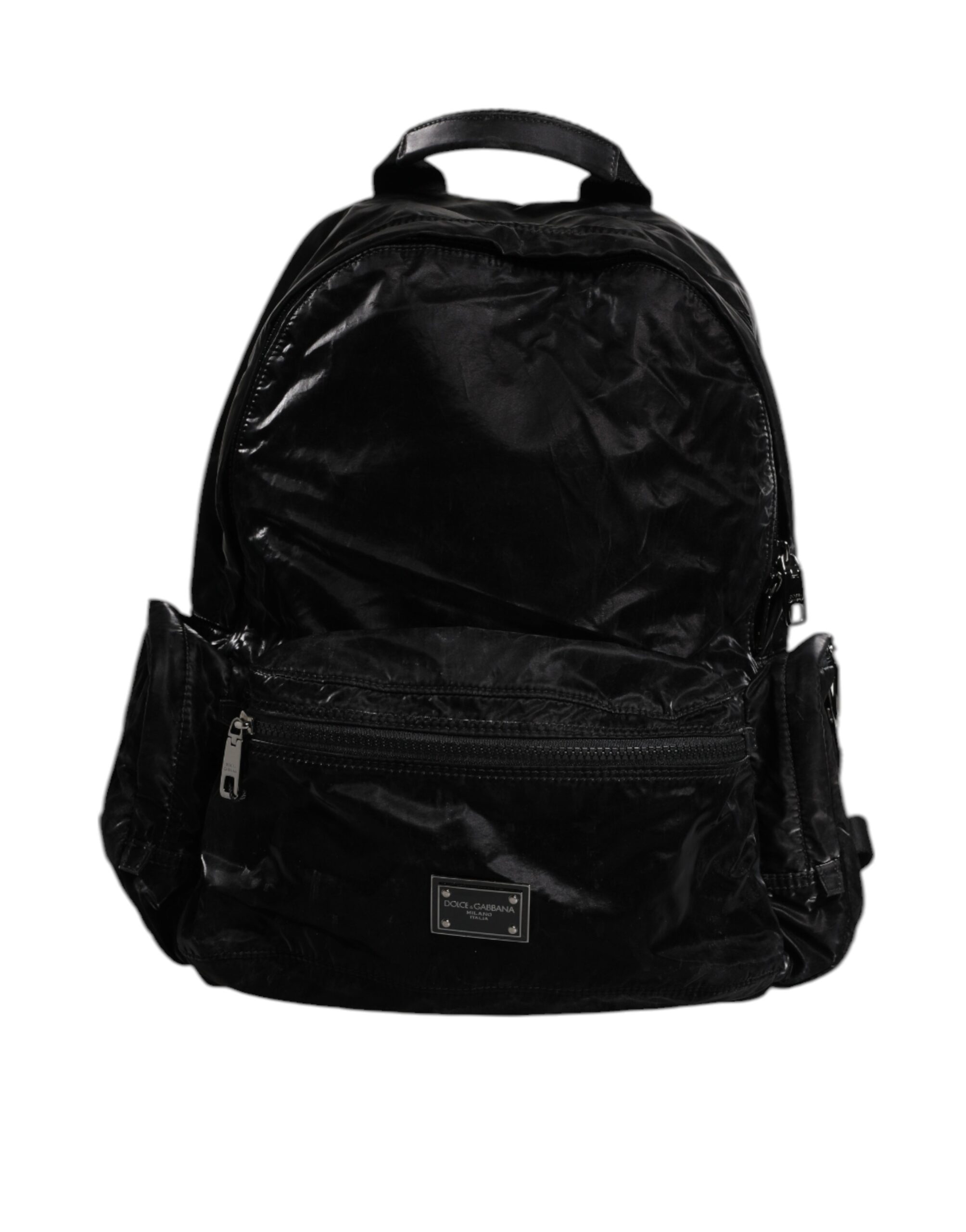 Dolce Gabbana Black Nylon Logo Plaque Travel School Backpack Men's Bag