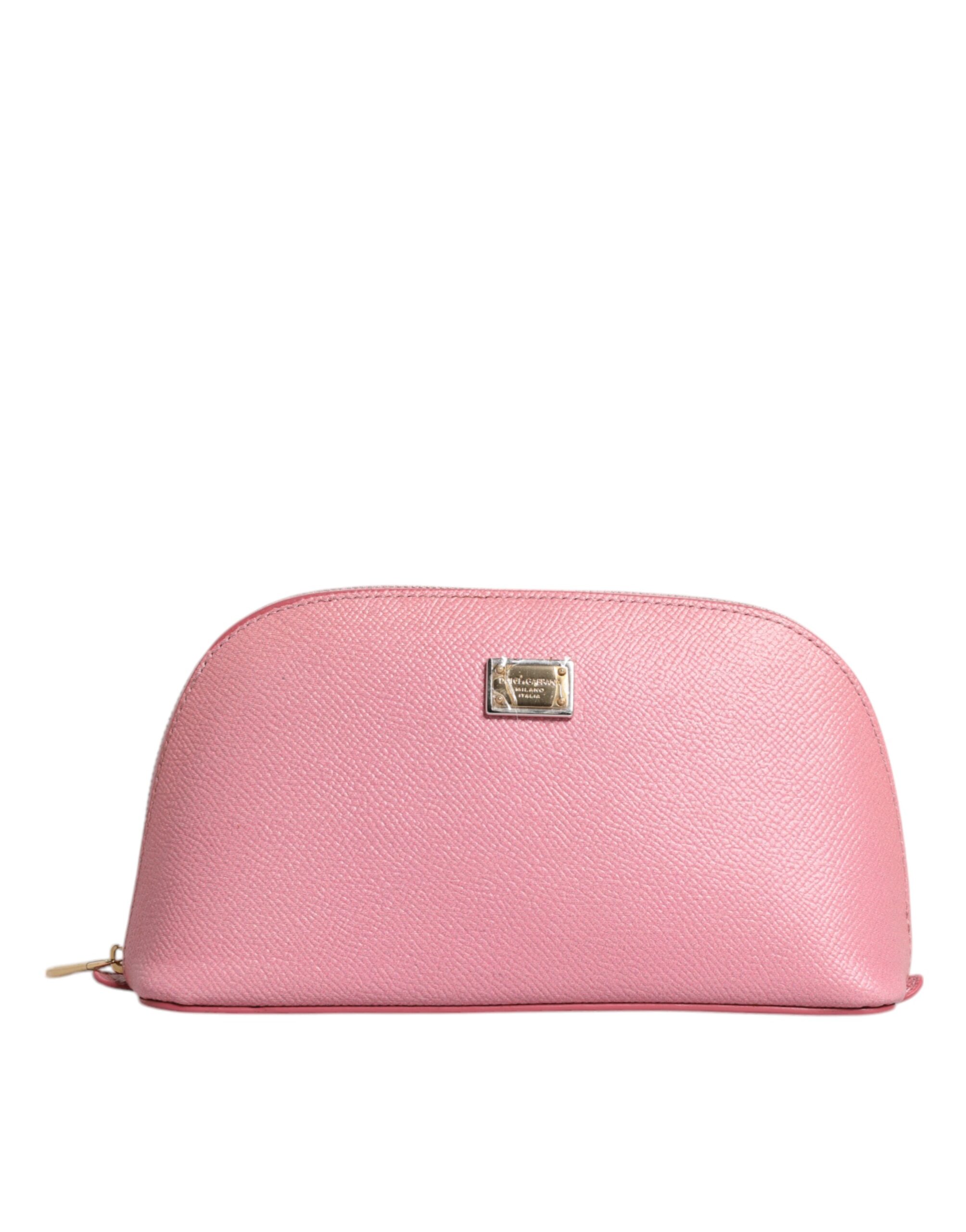 Dolce & Gabbana Pink Leather DG Logo Zip Around Hand Purse