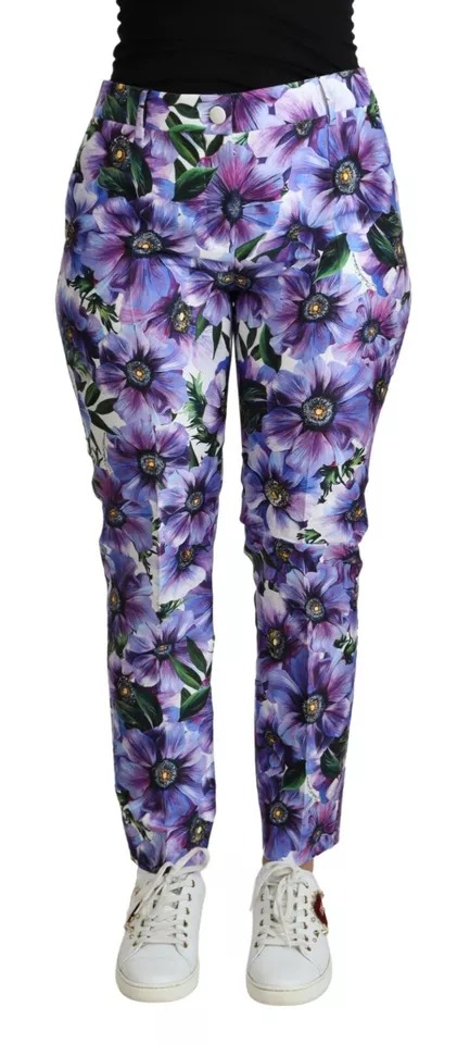 Dolce & Gabbana Purple Floral Print Tapered Cotton Women's