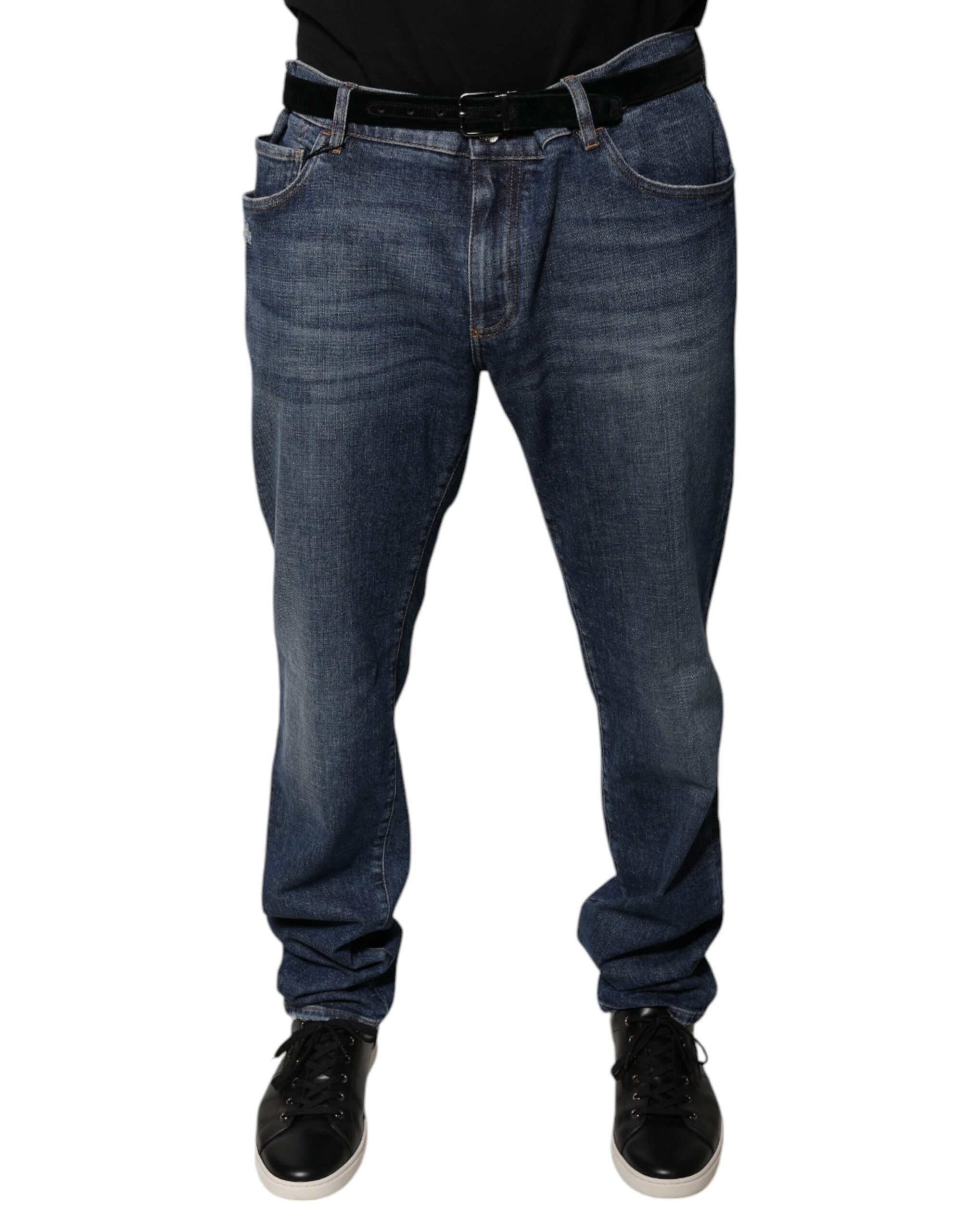 Dolce & Gabbana Dark Blue Cotton Logo Skinny Denim Men's
