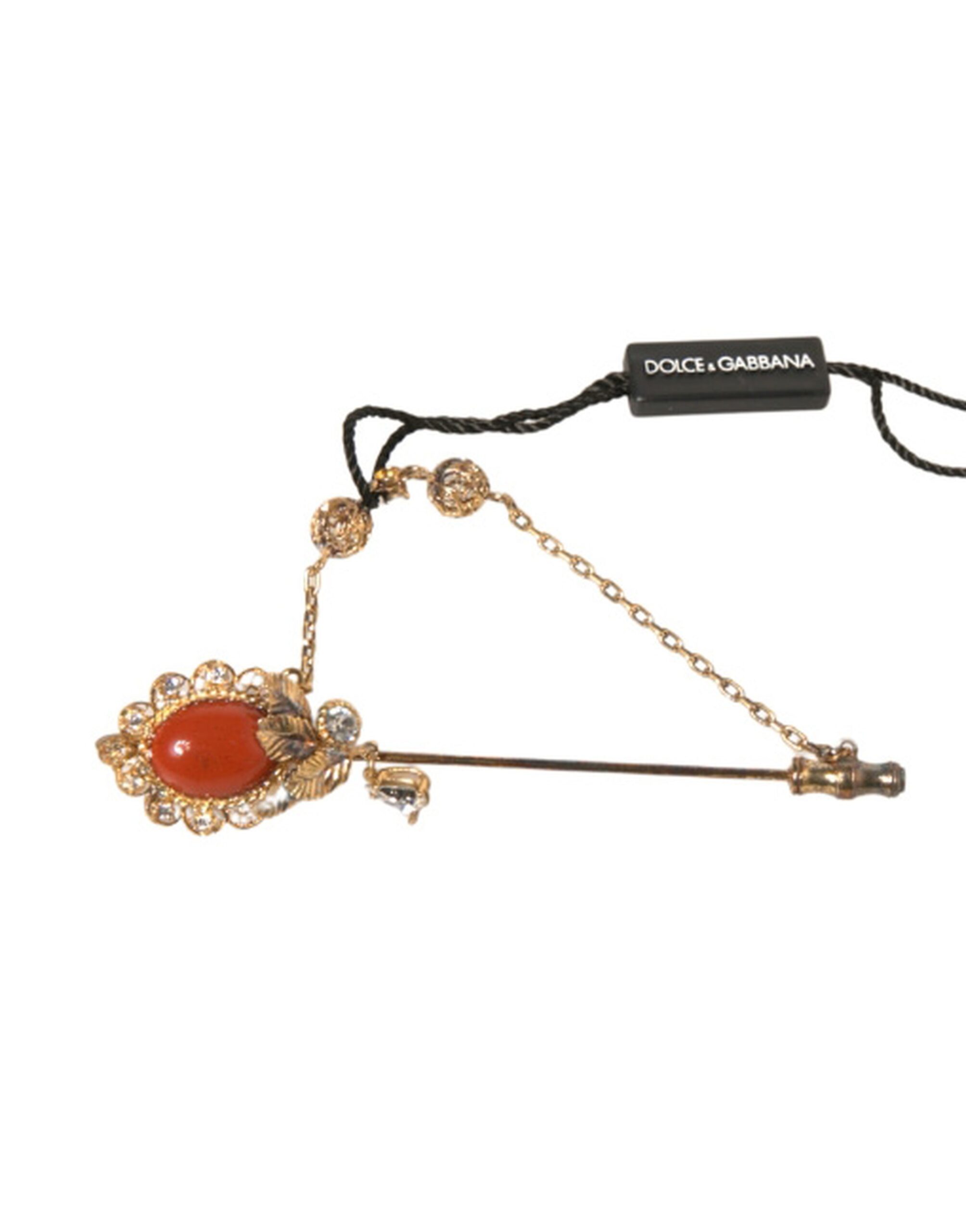 Gold Tone Crystal Chain 925 Sterling Silver Pin Brooch