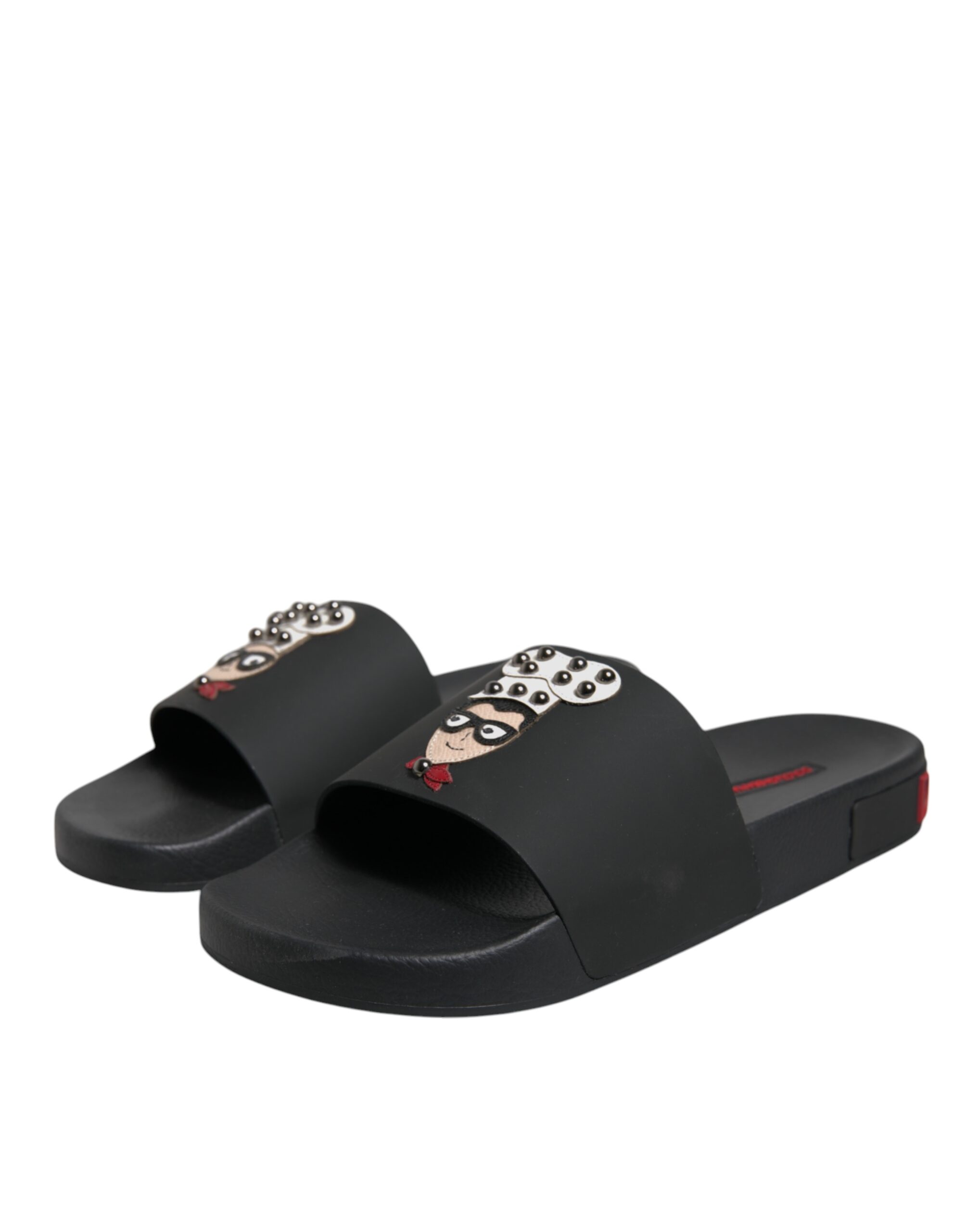 Dolce & Gabbana Black Leather Slides Sandals Beachwear Men's