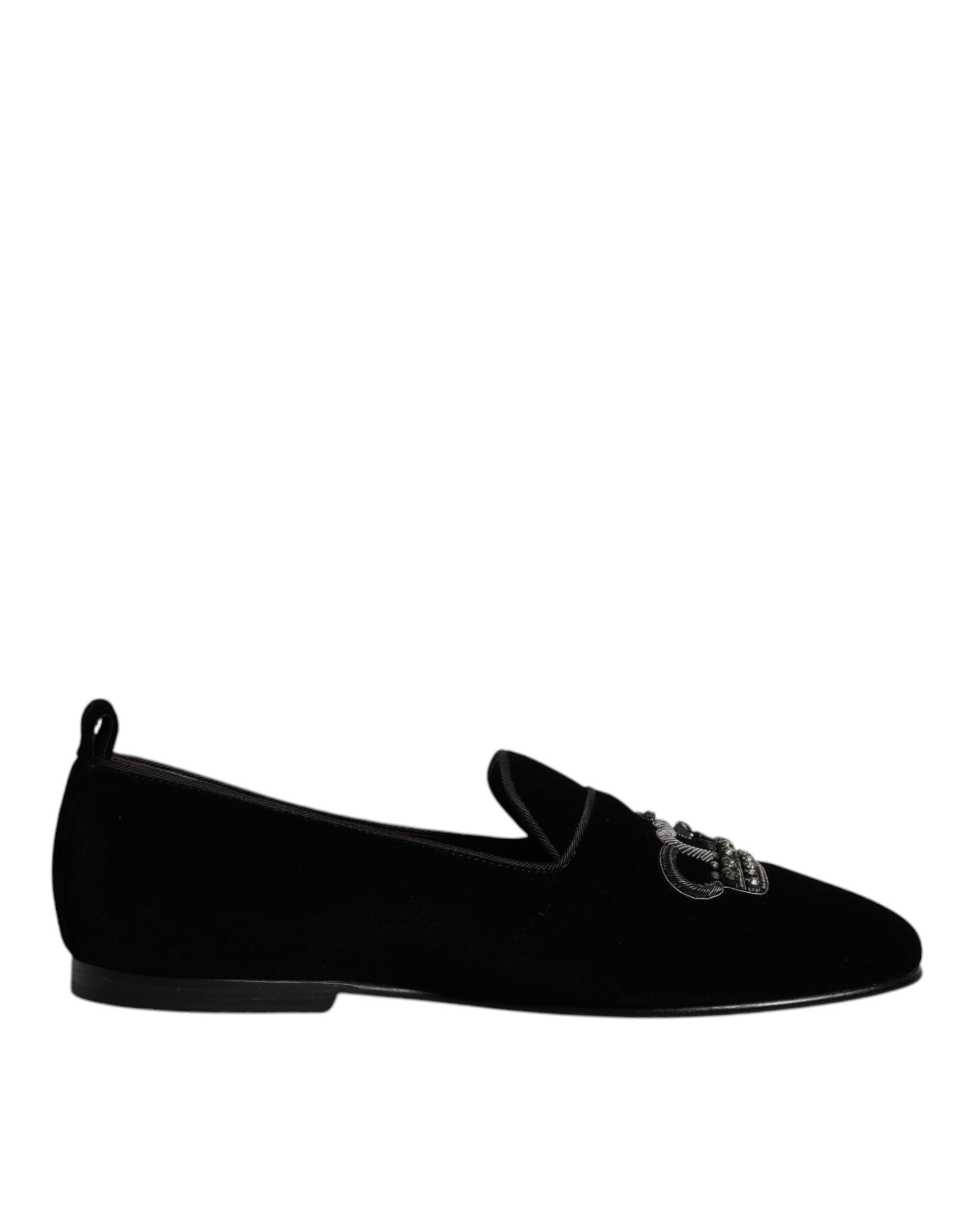流行 Dolce Formal Loafers Crown Crystal Velvet Black Gabbana & 靴