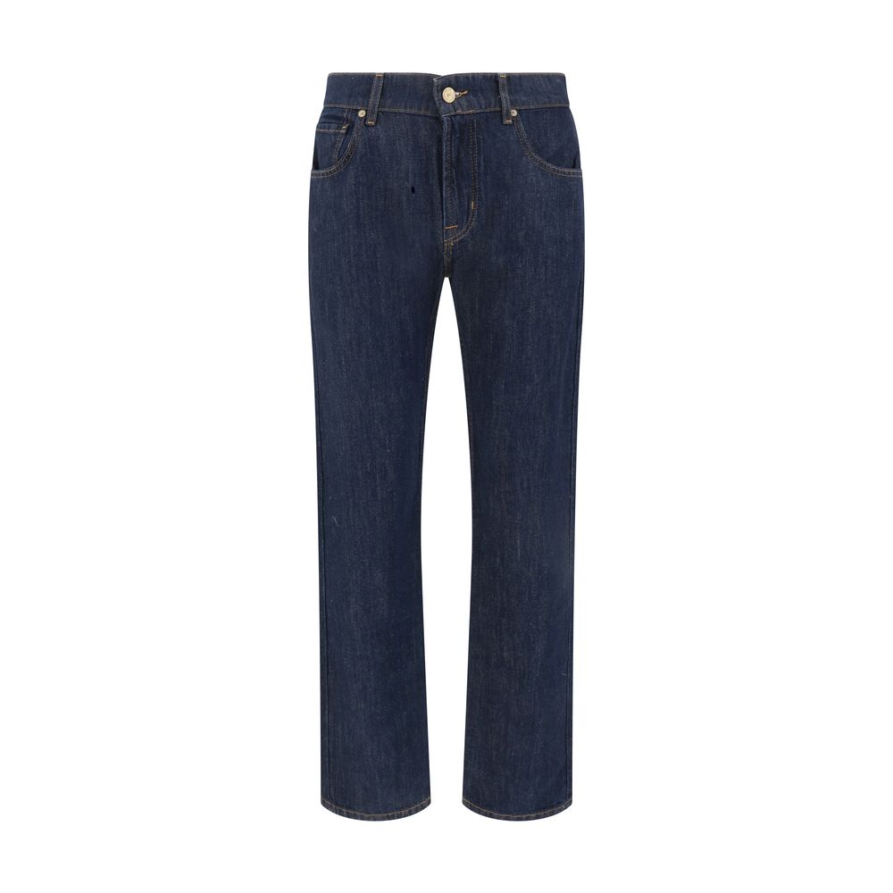 Blue Cotton Straight-Leg Jeans