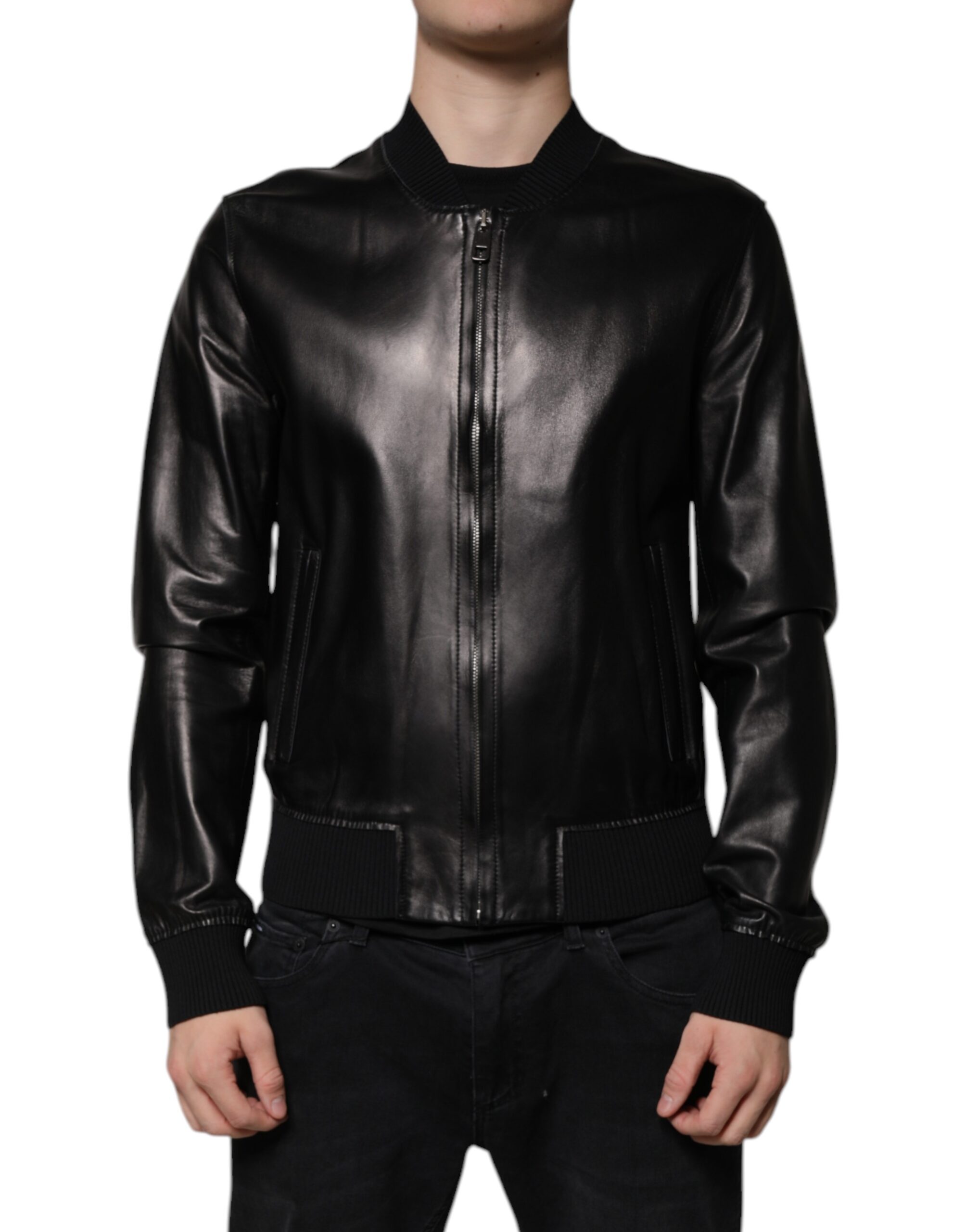 Dolce & Gabbana Black Leather Full Zip Biker Blouson Men's