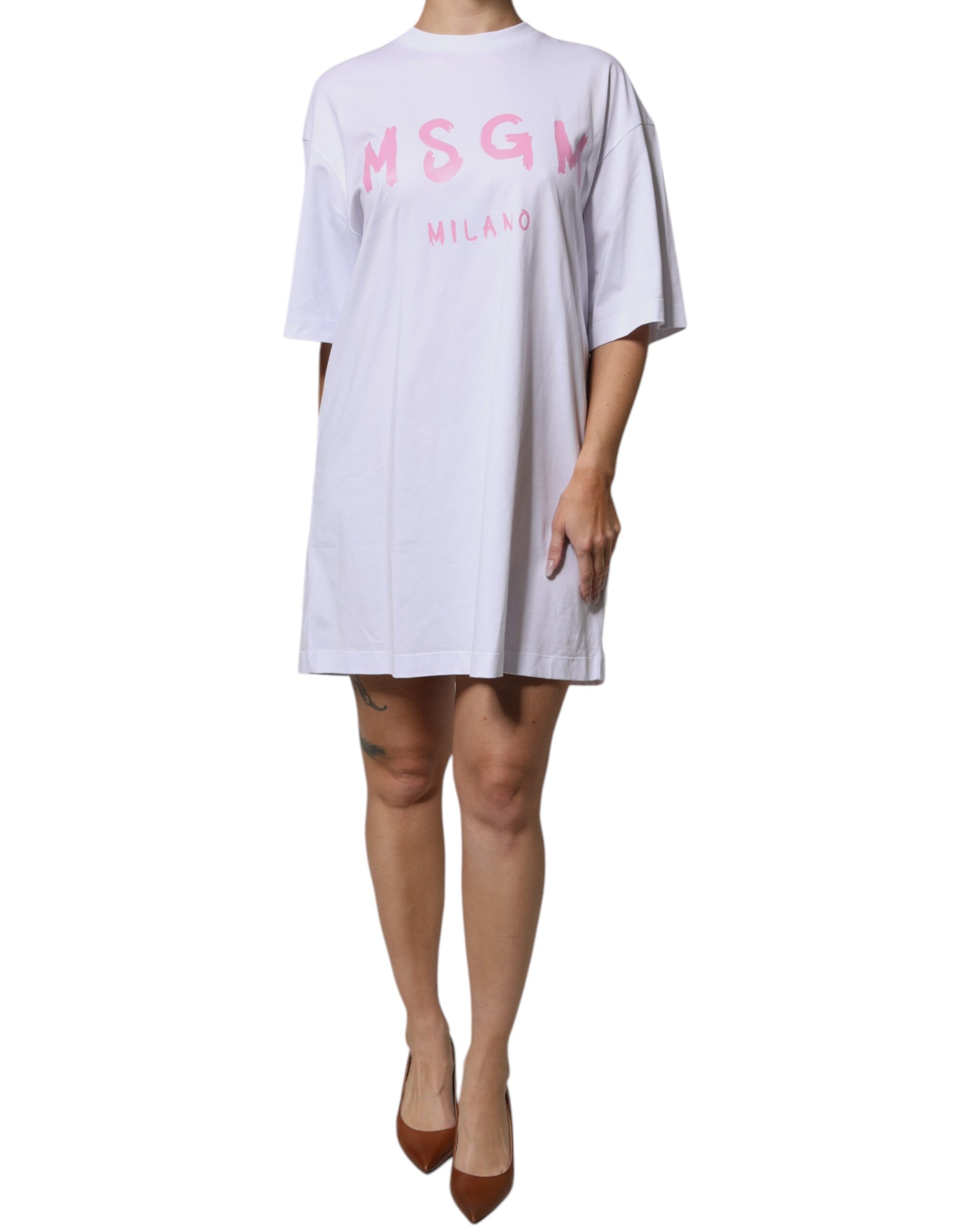 【MSGM】Short Sleeve T-Shirt Dress Tシャツ ワンピース 白 MSGM】Short Sleeve T-Shirt Dress Tシャツ ワンピース 白