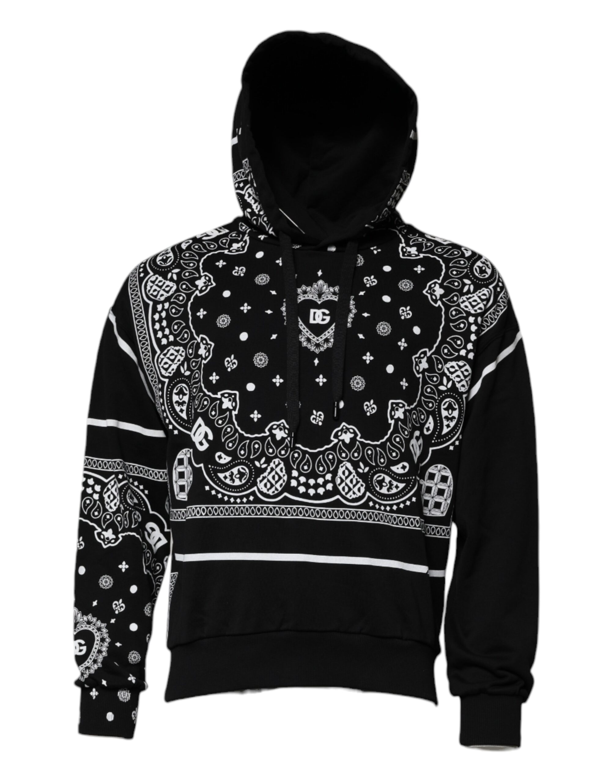 【Dolce&Gabbana】 フーディー バンダナプリント 黒 Dolce & Gabbana Black Bandana Hooded Men Sweatshirt Men's