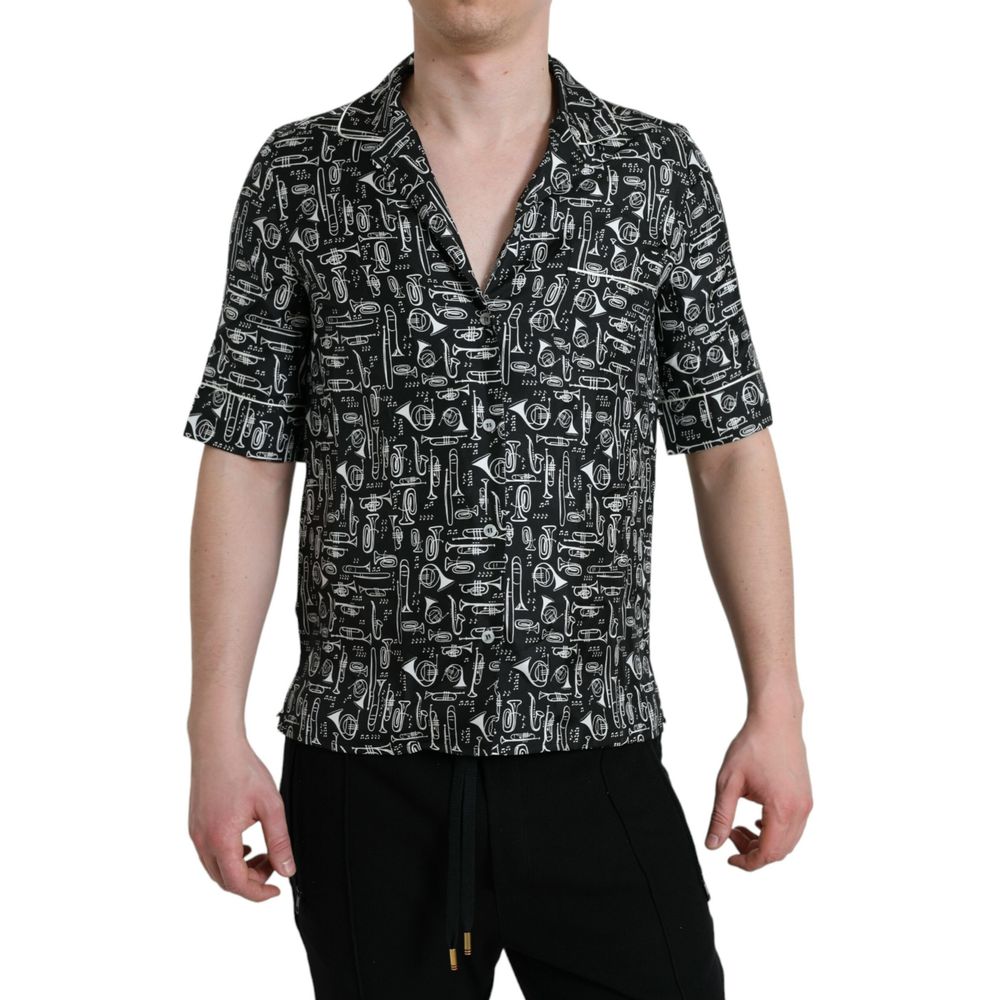 Black Silk Pattern Shirt