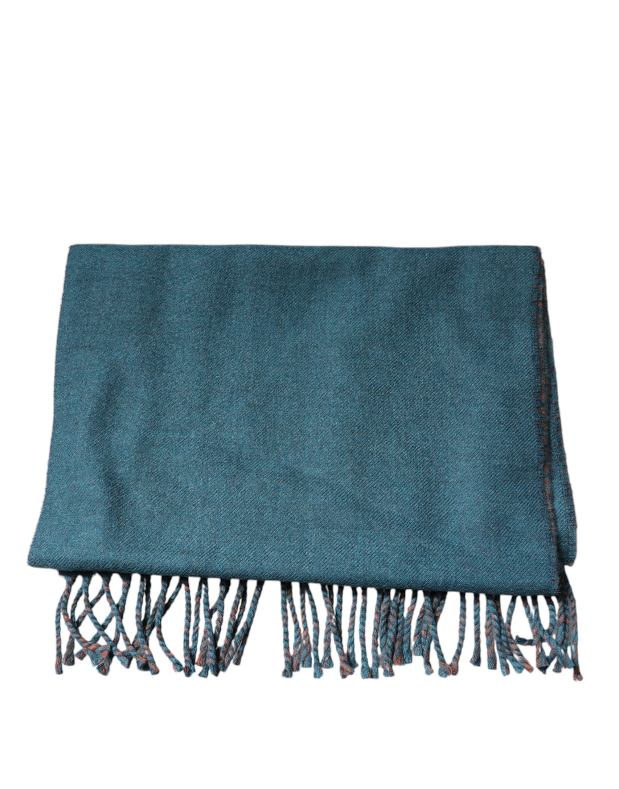 Blue Green Wool Fringes Wrap Shawl Scarf