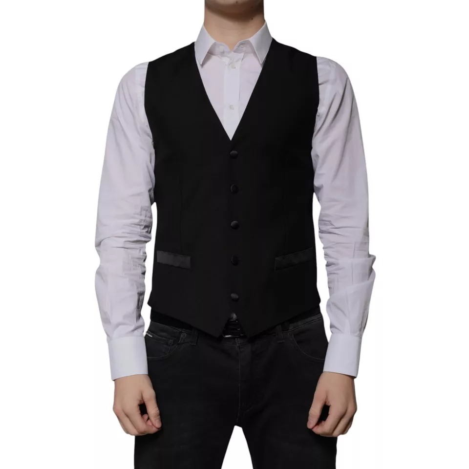 Black Wool Formal Dress Men Waistcoat Vest