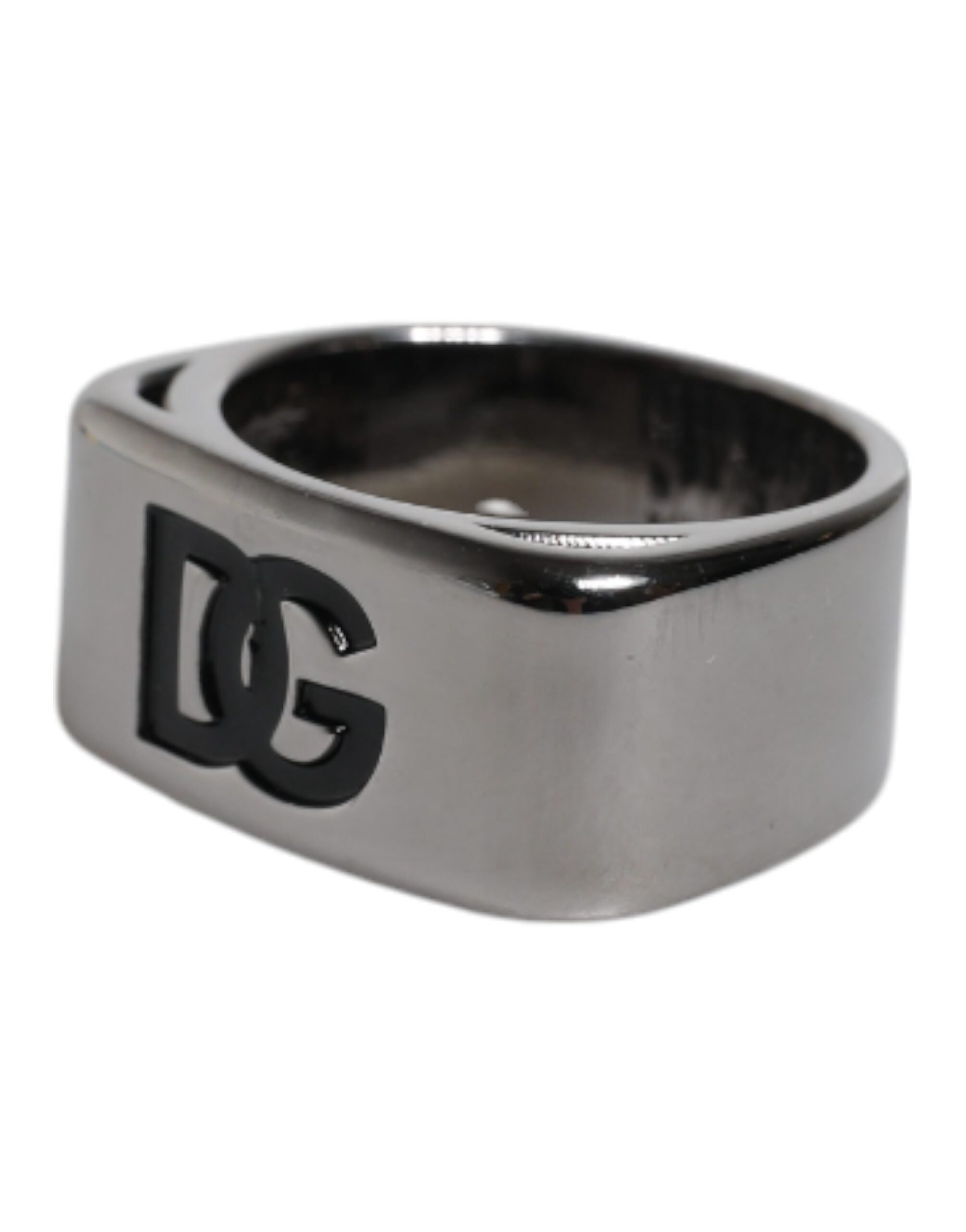 指輪・リング Dolce & Gabbana Silver-Tone Chunky Logo Ring in Brass Man Dolce & Gabbana Silver-tone Chunky Logo Ring In Brass Man