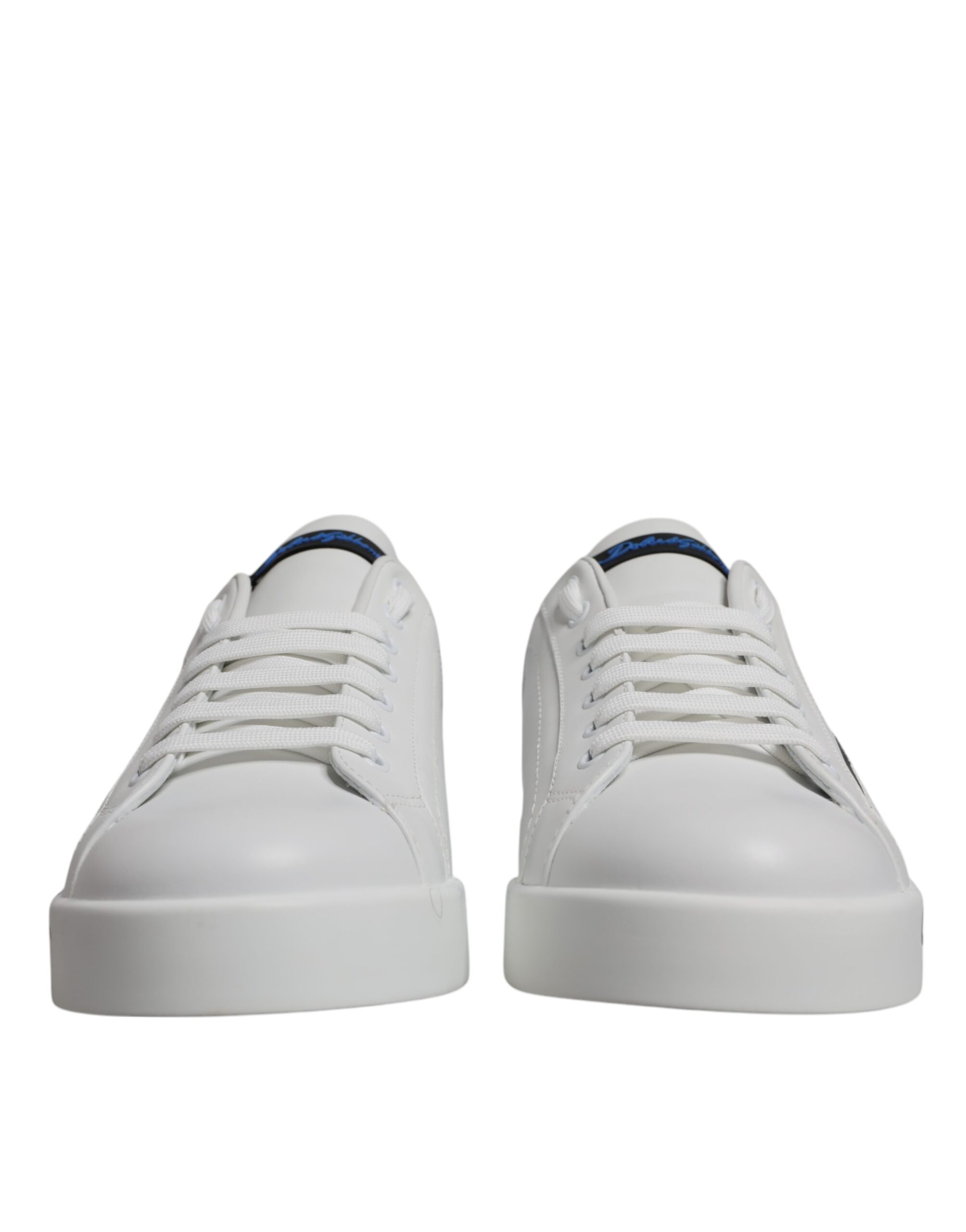 White Blue Leather Logo Low Top Sneakers Shoes