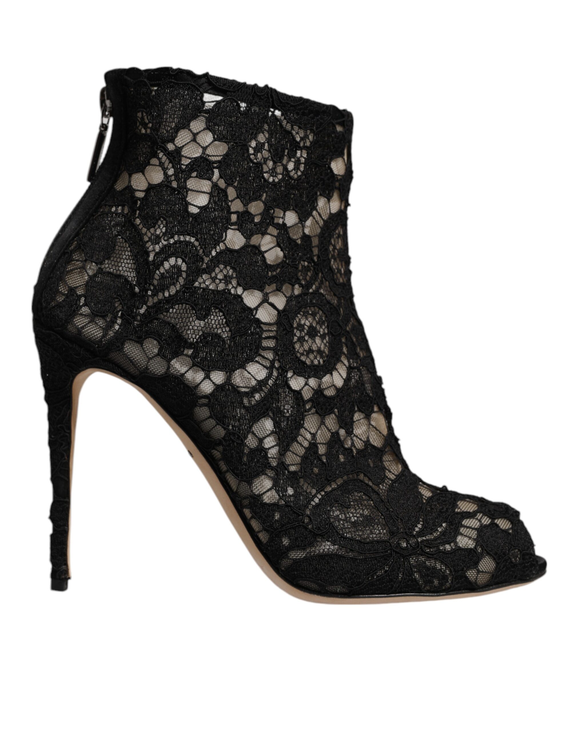 Black Floral Lace Heels Ankle Boots Shoes