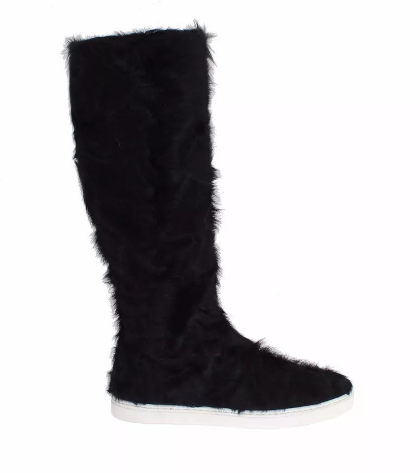 Black Xiangao Lamb Fur Leather Boots Shoes