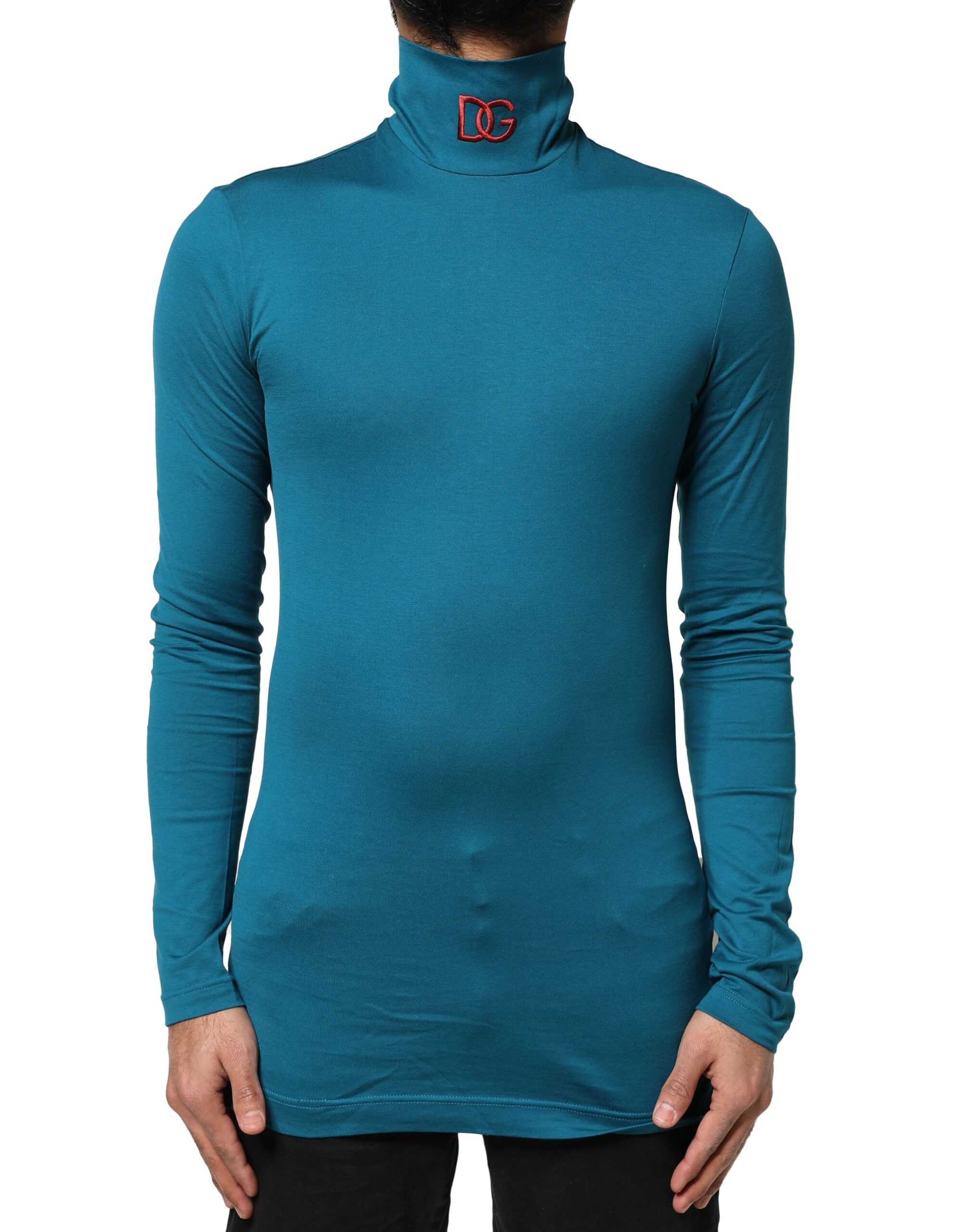 Dolce Gabbana♪SALE♪GQ244E Dolce & Gabbana Blue Cotton Turtleneck Long Sleeves Men's