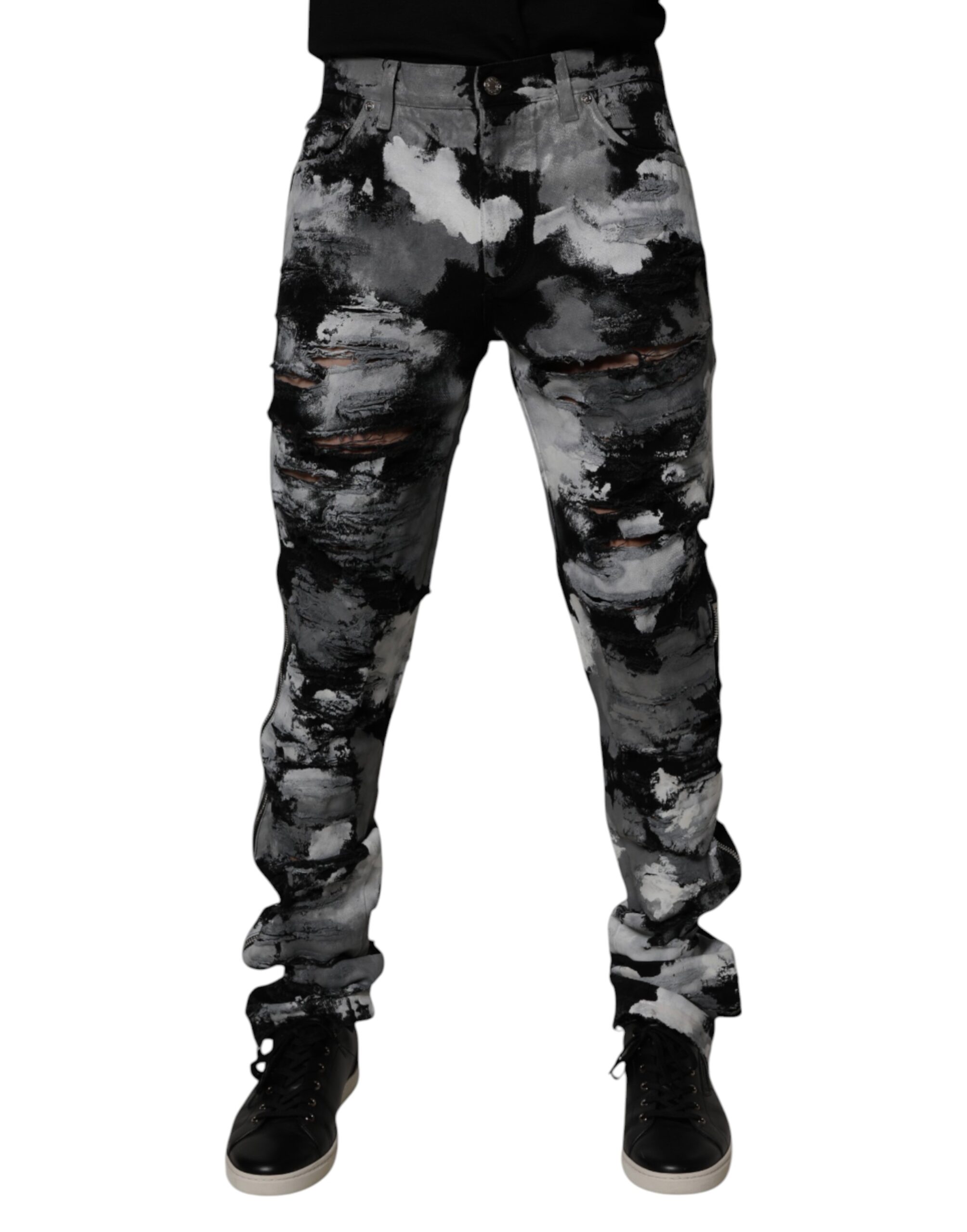 Multicolor Camouflage Tattered Skinny Denim Jeans