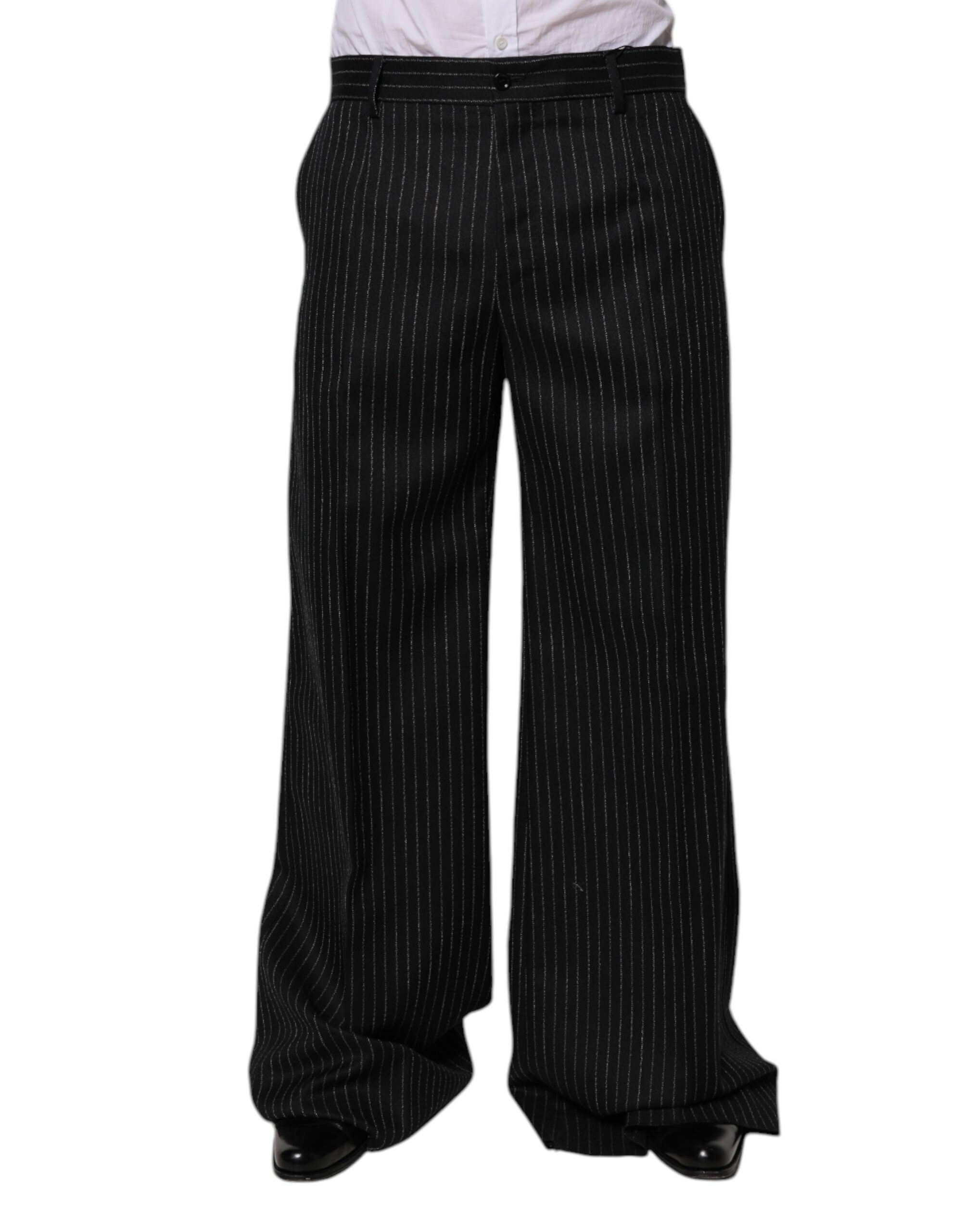 【関税&送料込】Dolce&Gabbana Wide Black Pinstriped Pants Dolce & Gabbana Black Stripes Wide Leg Formal Men Dress