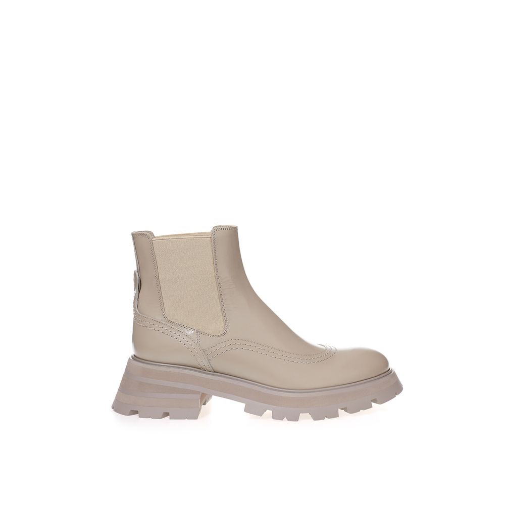 Beige Leather Chelsea Boots