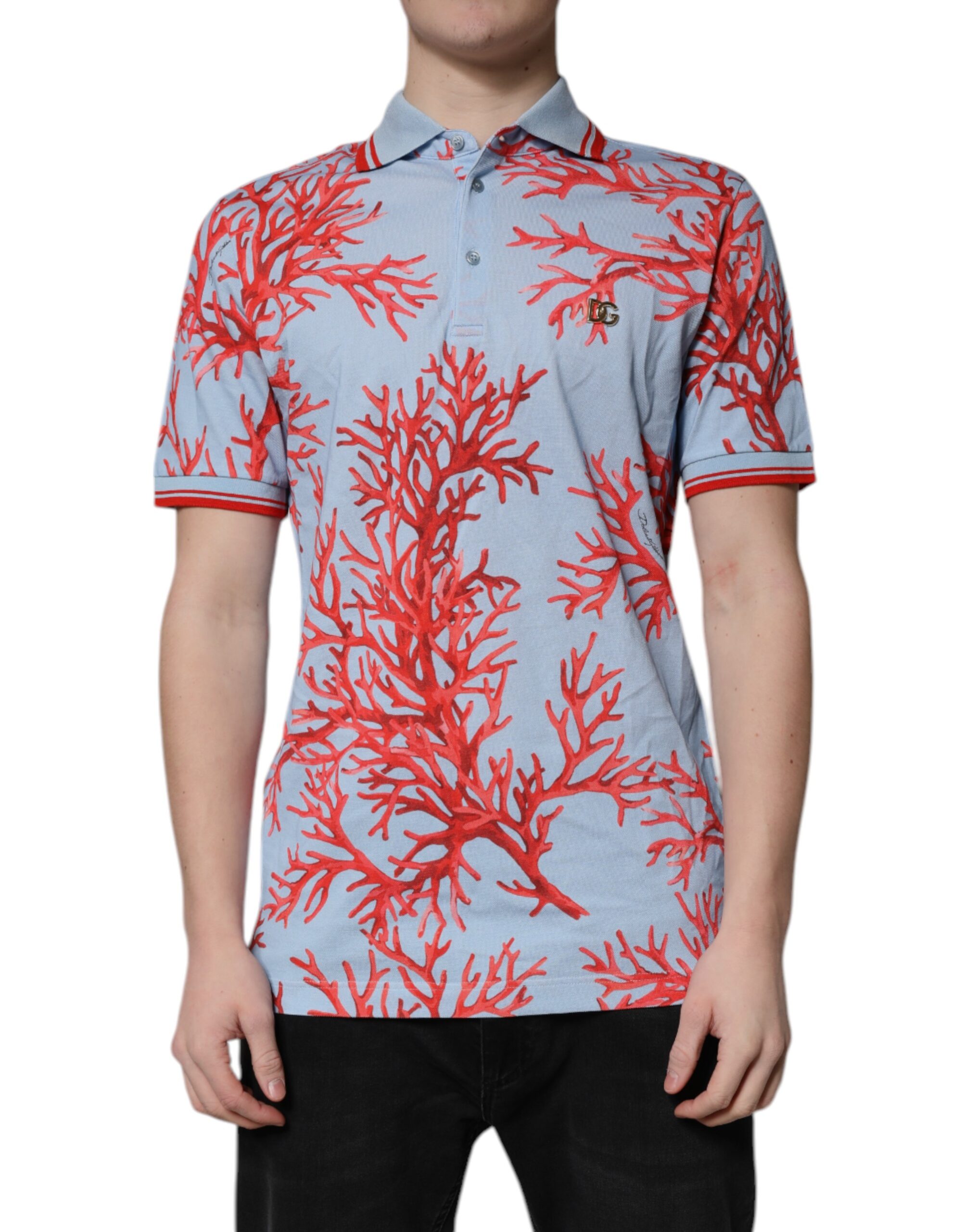Light Blue Coral Cotton Polo Shirt T-shirt