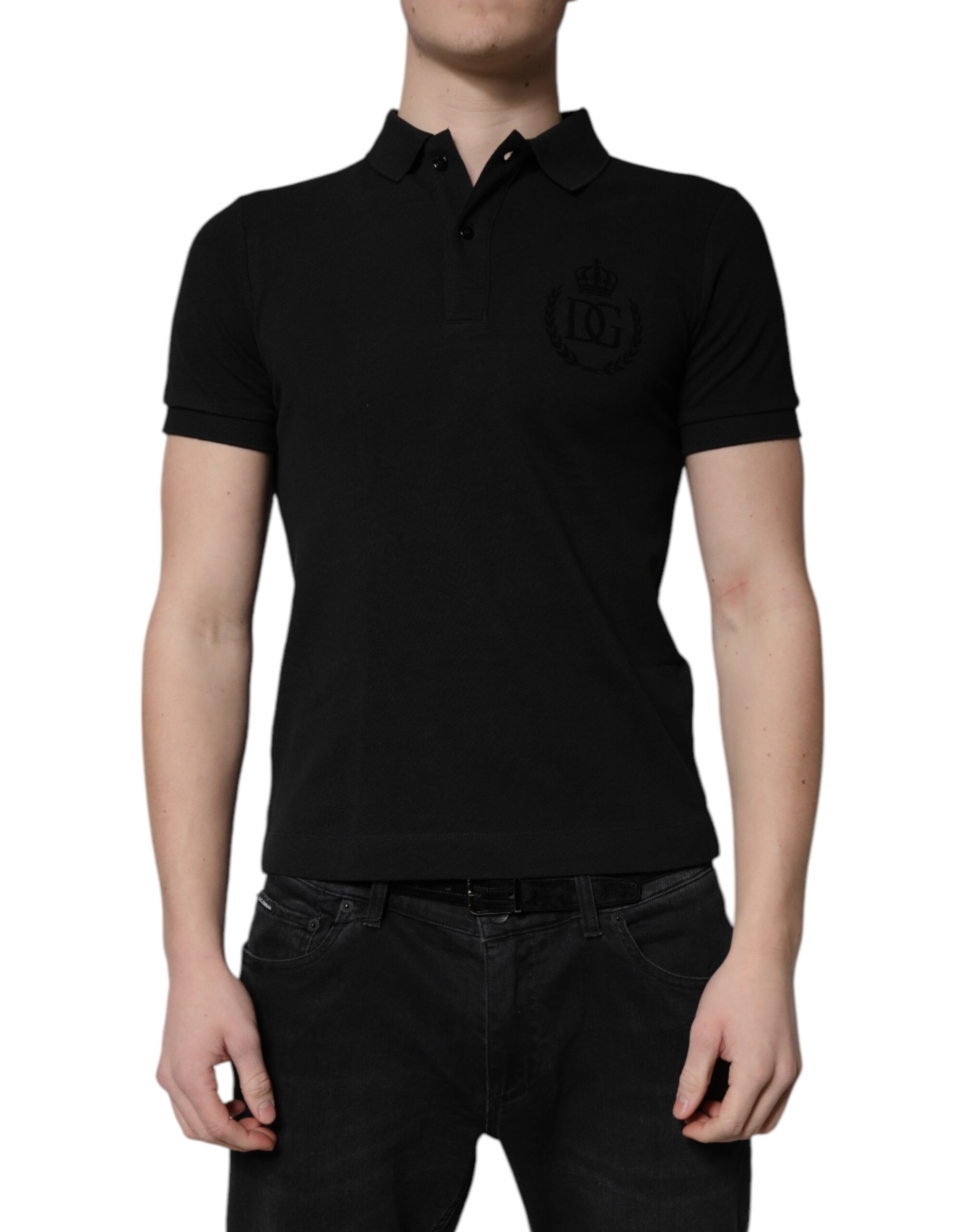 Black Cotton DG Logo Collared Polo T-shirt