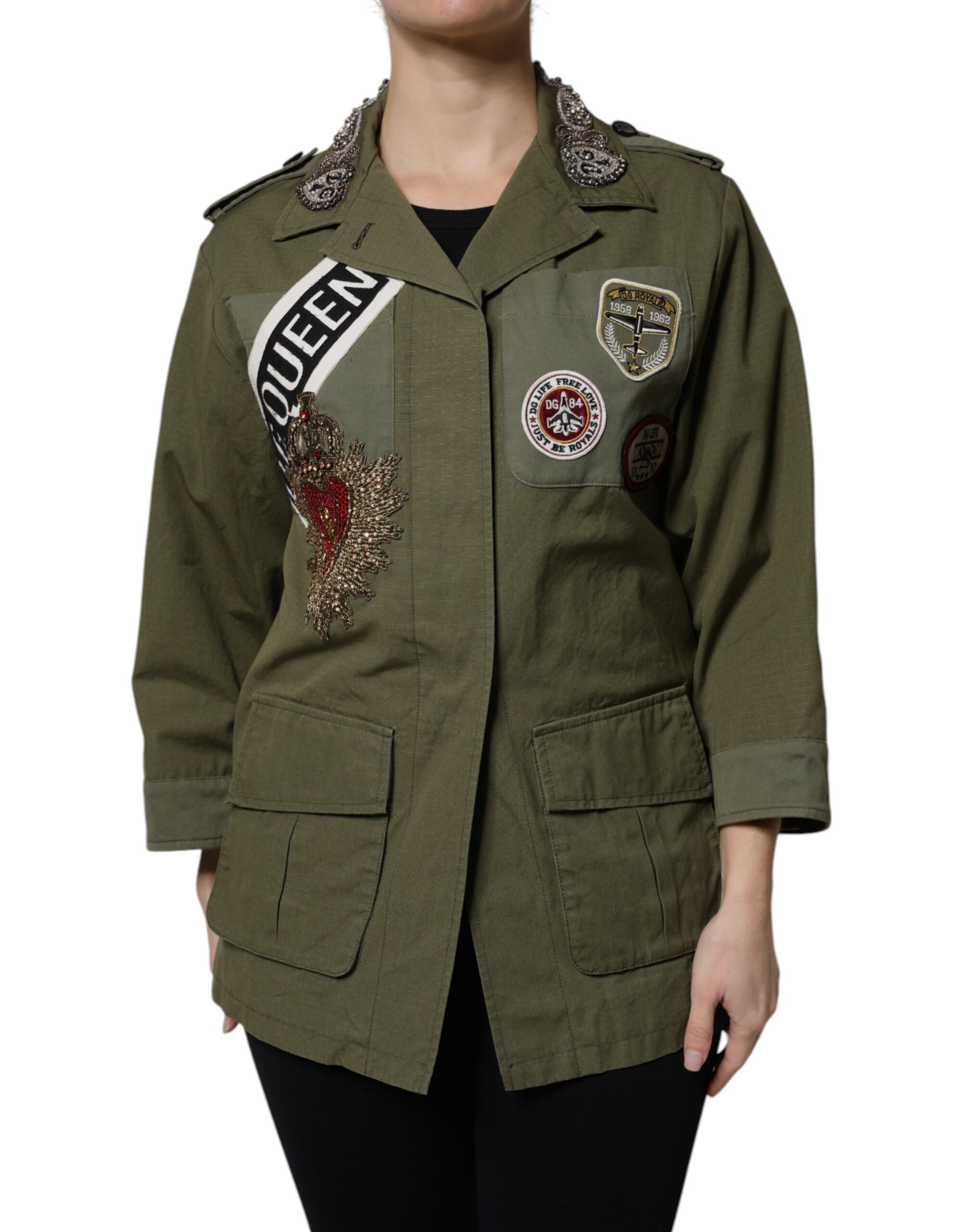 Military Green Queen Embellished Coat Jacket