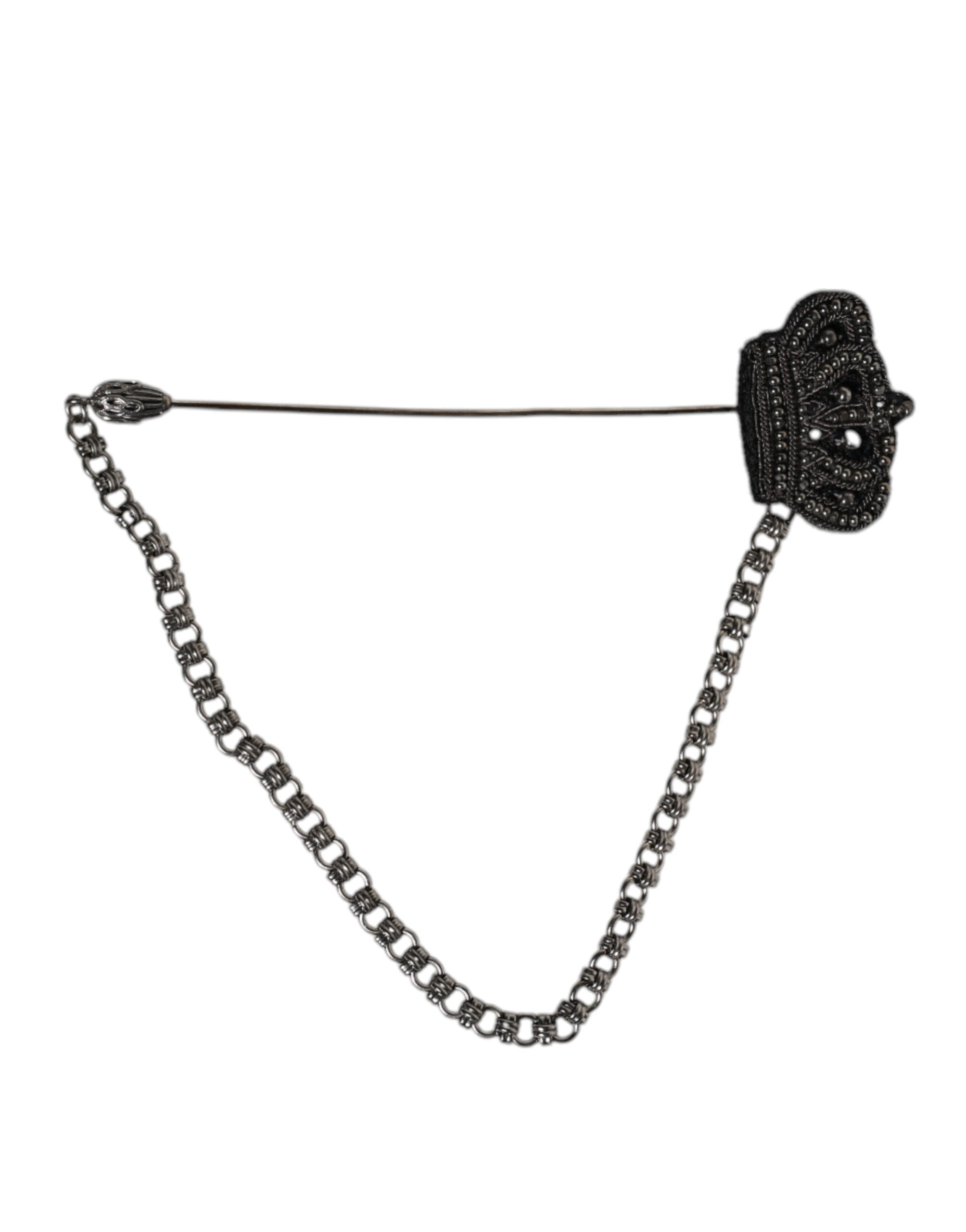 Silver Tone Brass Crown Chain Women Brooch Lapel Pin