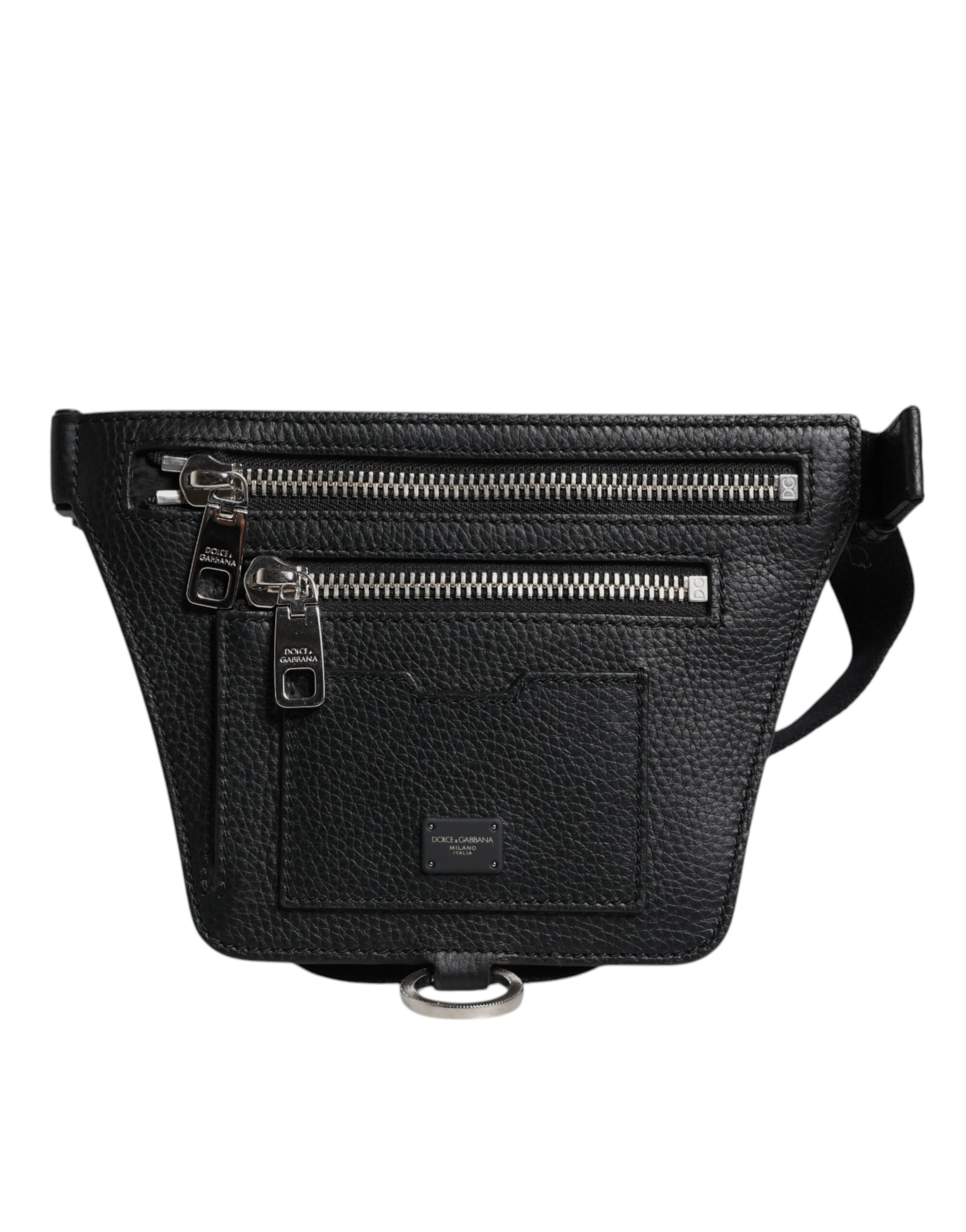 Black Calfskin Logo Plaque Belt Waist Men Fanny Pack Bag