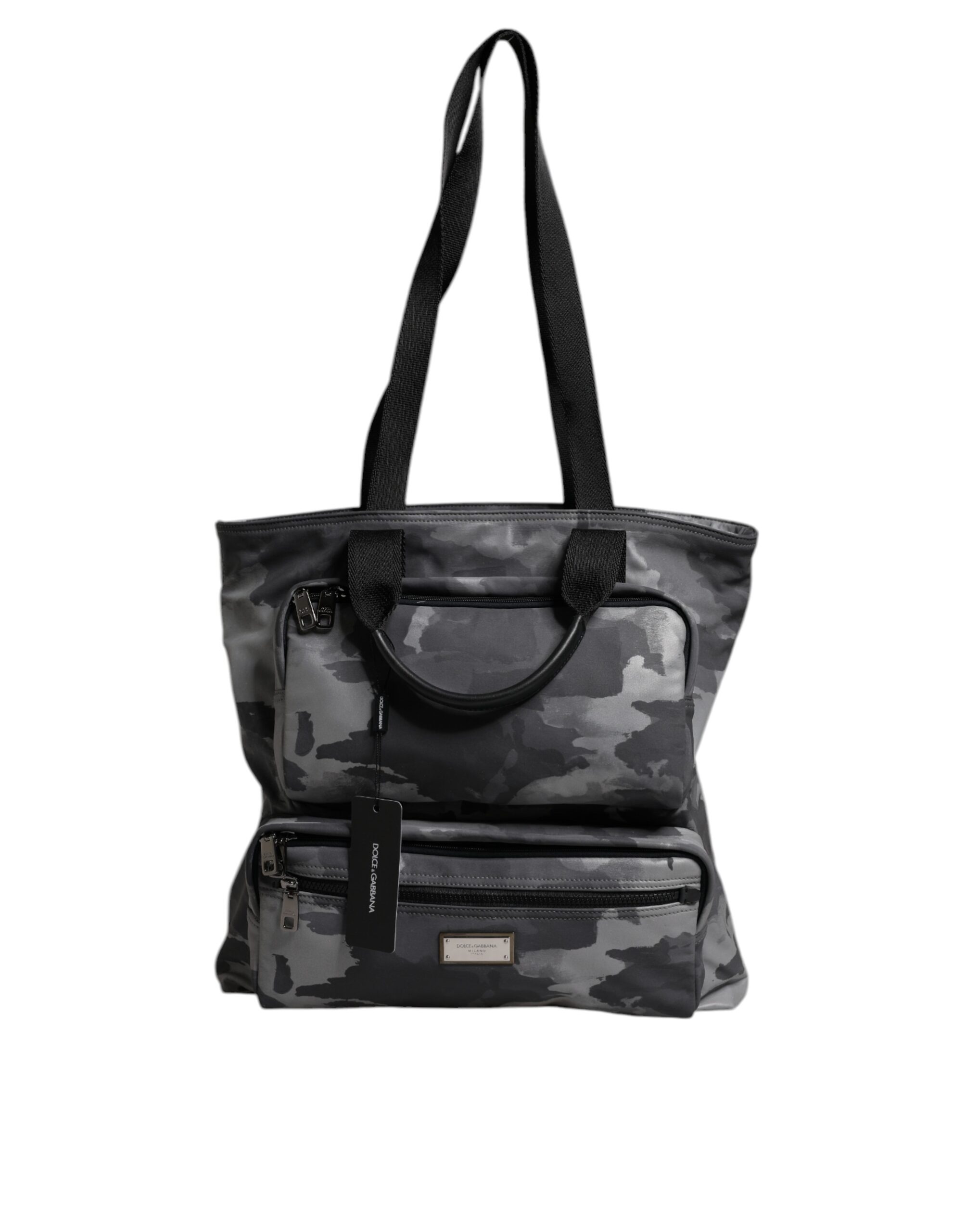 Gray Camo Cotton Multiple Compartments Tote Bag