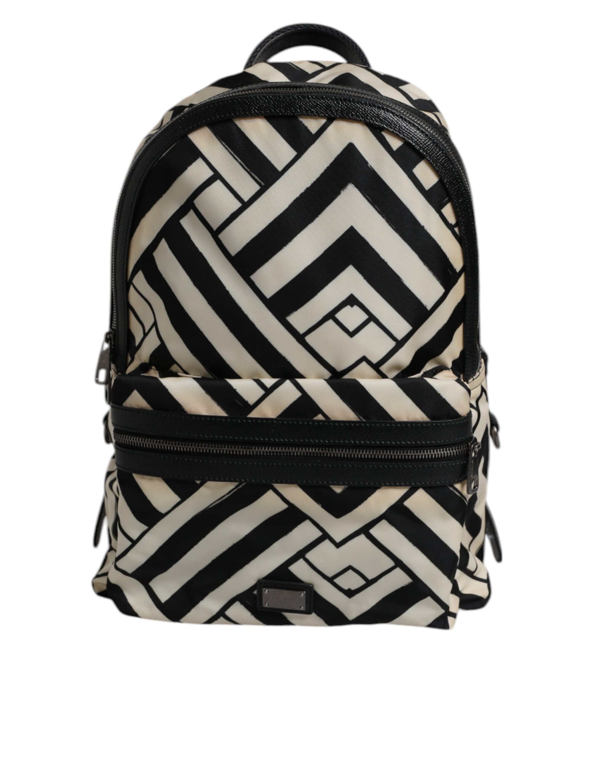 Black White Nylon Leather Travel Back Pack Bag
