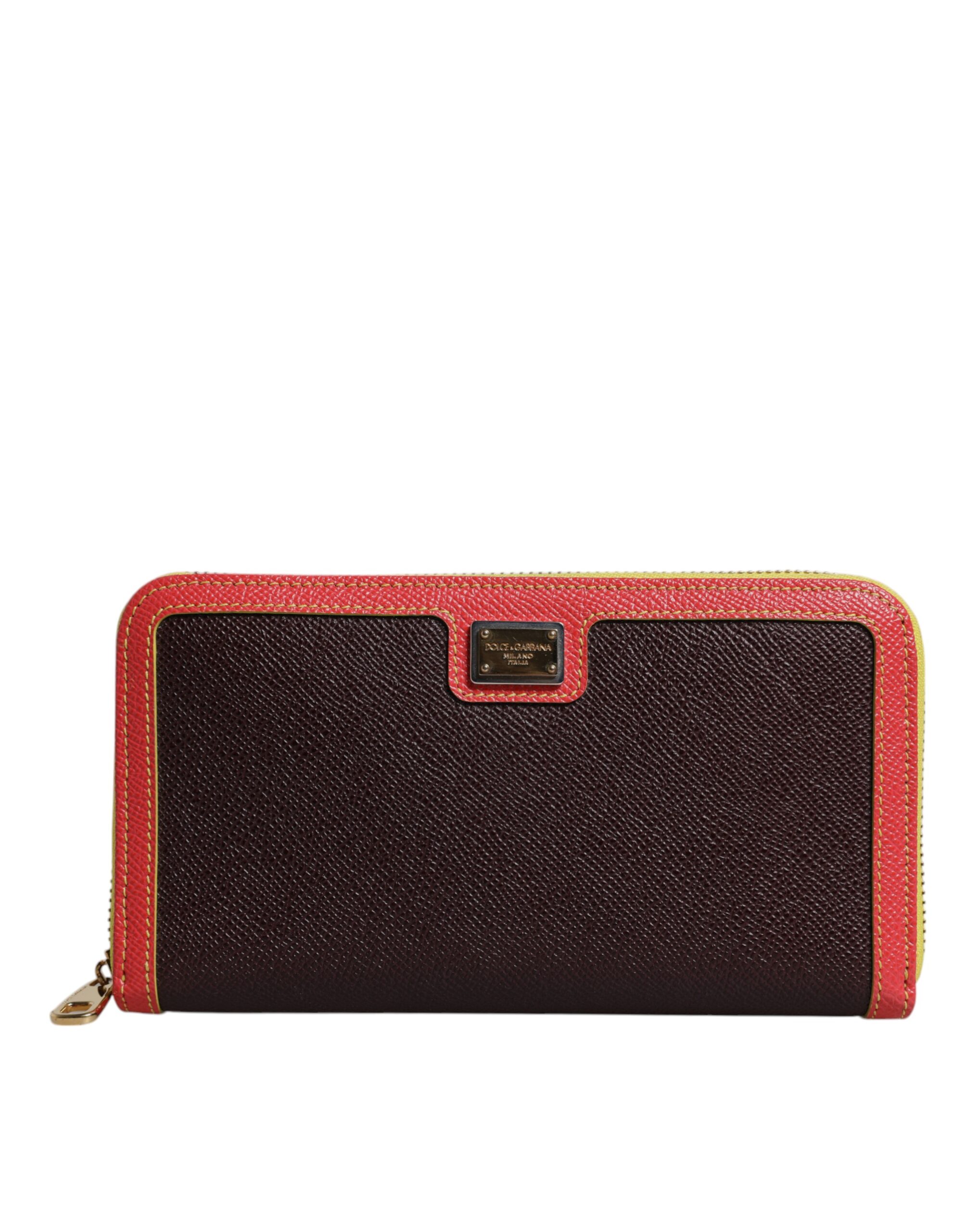 Brown Textured Leather Zip Around Continental Wallet