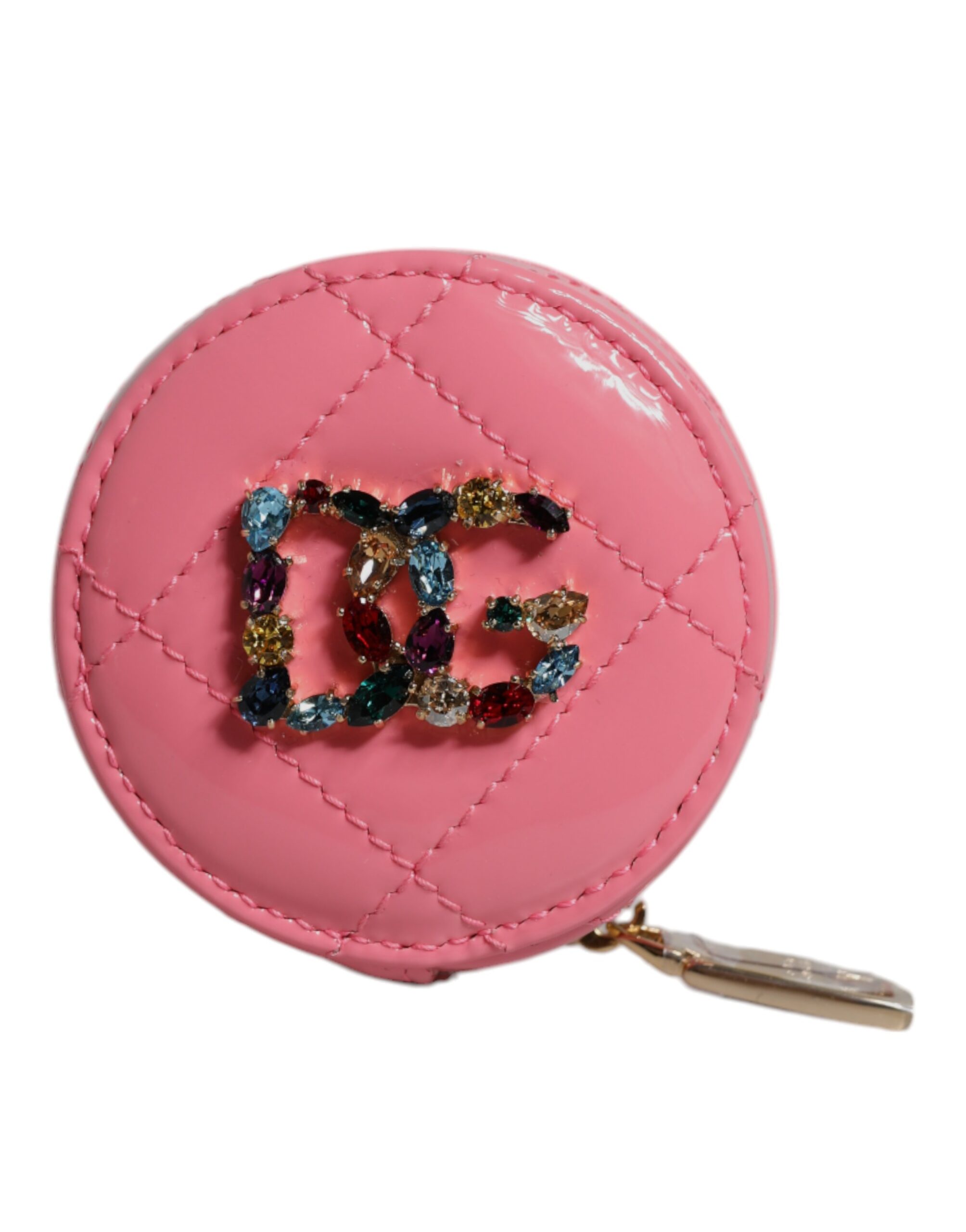 Pink Lamb Leather DG Crystal Round Coin Purse Wallet