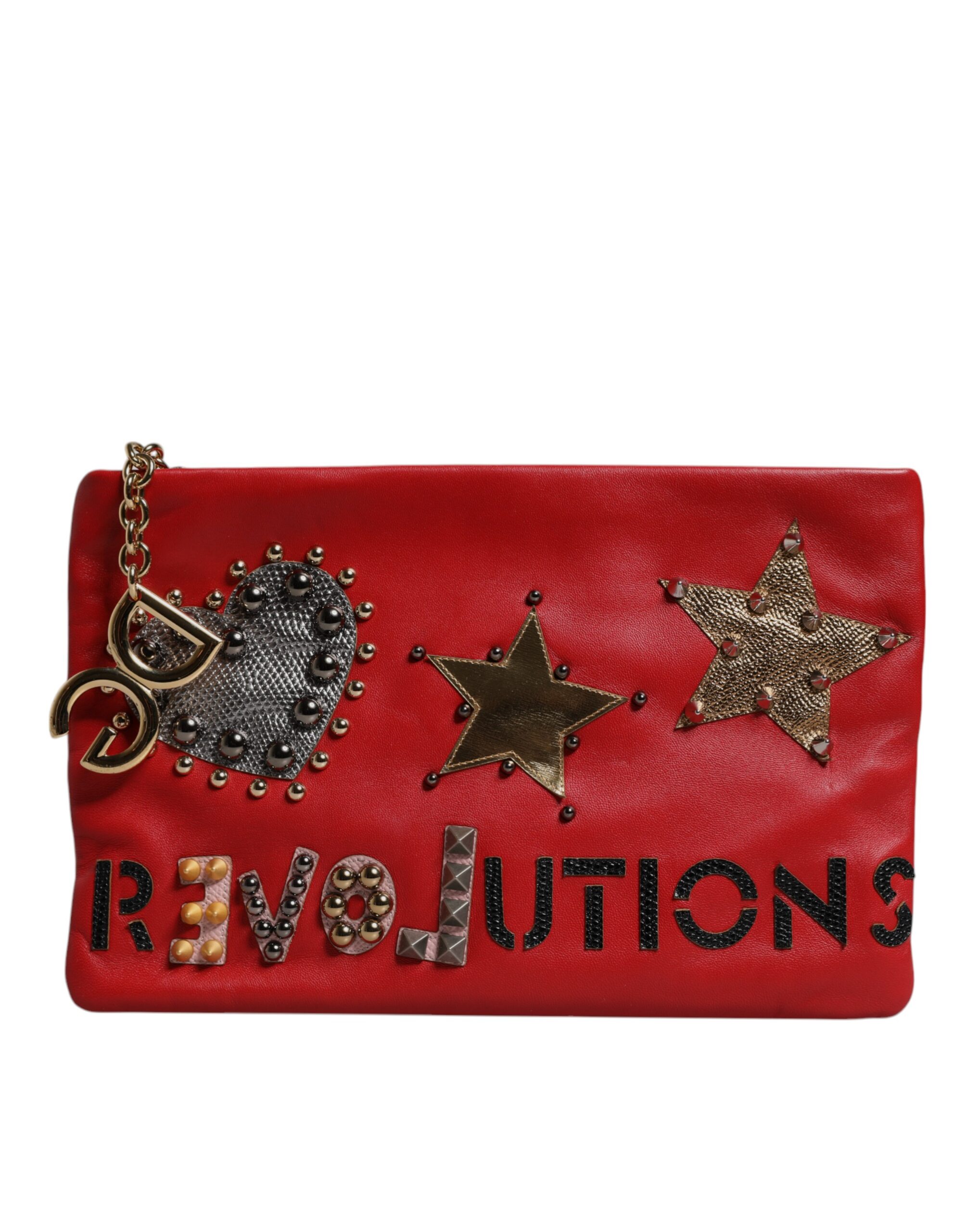 Red Revolutions Embellished Leather Clutch Bag