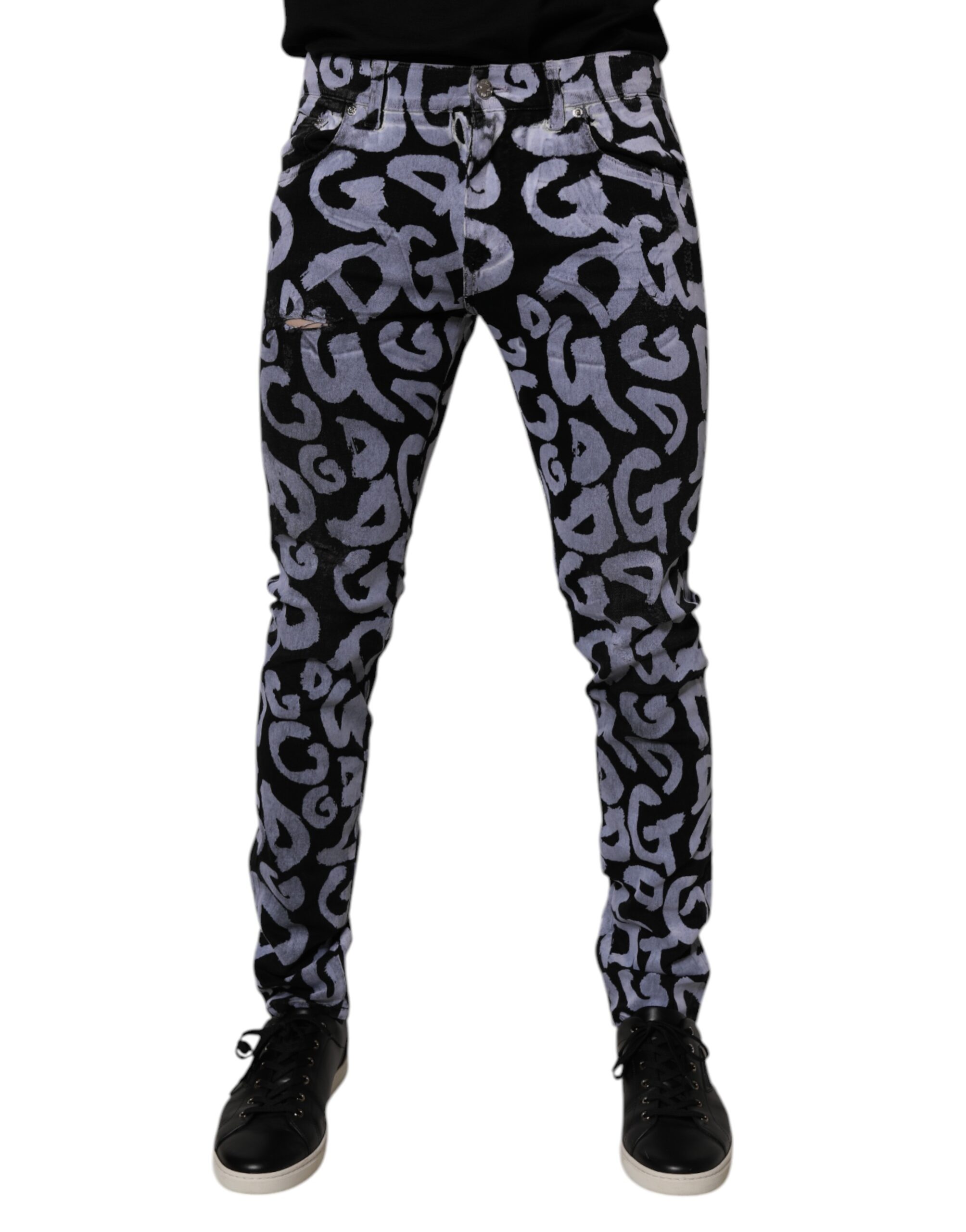 Black Logo Monogram Cotton Skinny Denim Jeans